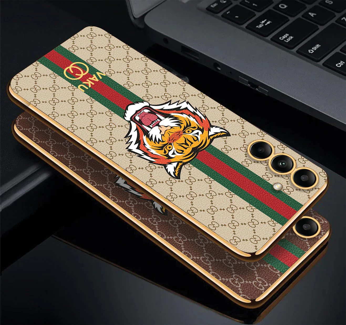 Vaku® Samsung Galaxy A34 Lynx Leather Stitched Gold Electroplated Soft TPU Back Cover Case - Image 14