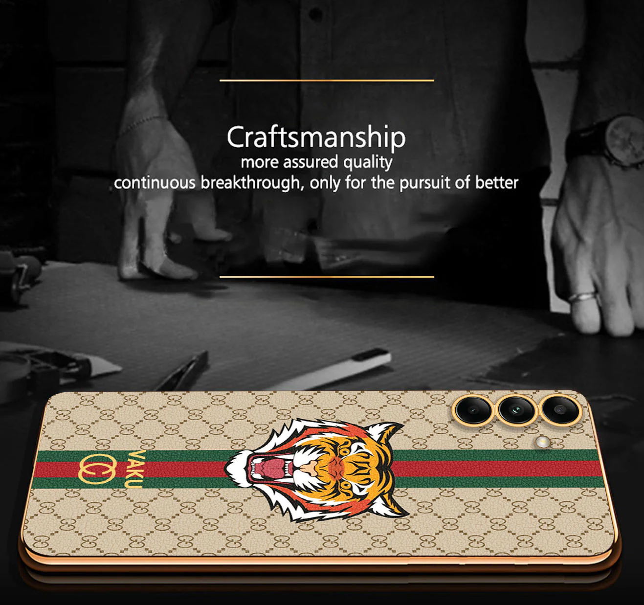 Vaku® Samsung Galaxy A34 Lynx Leather Stitched Gold Electroplated Soft TPU Back Cover Case - Image 15