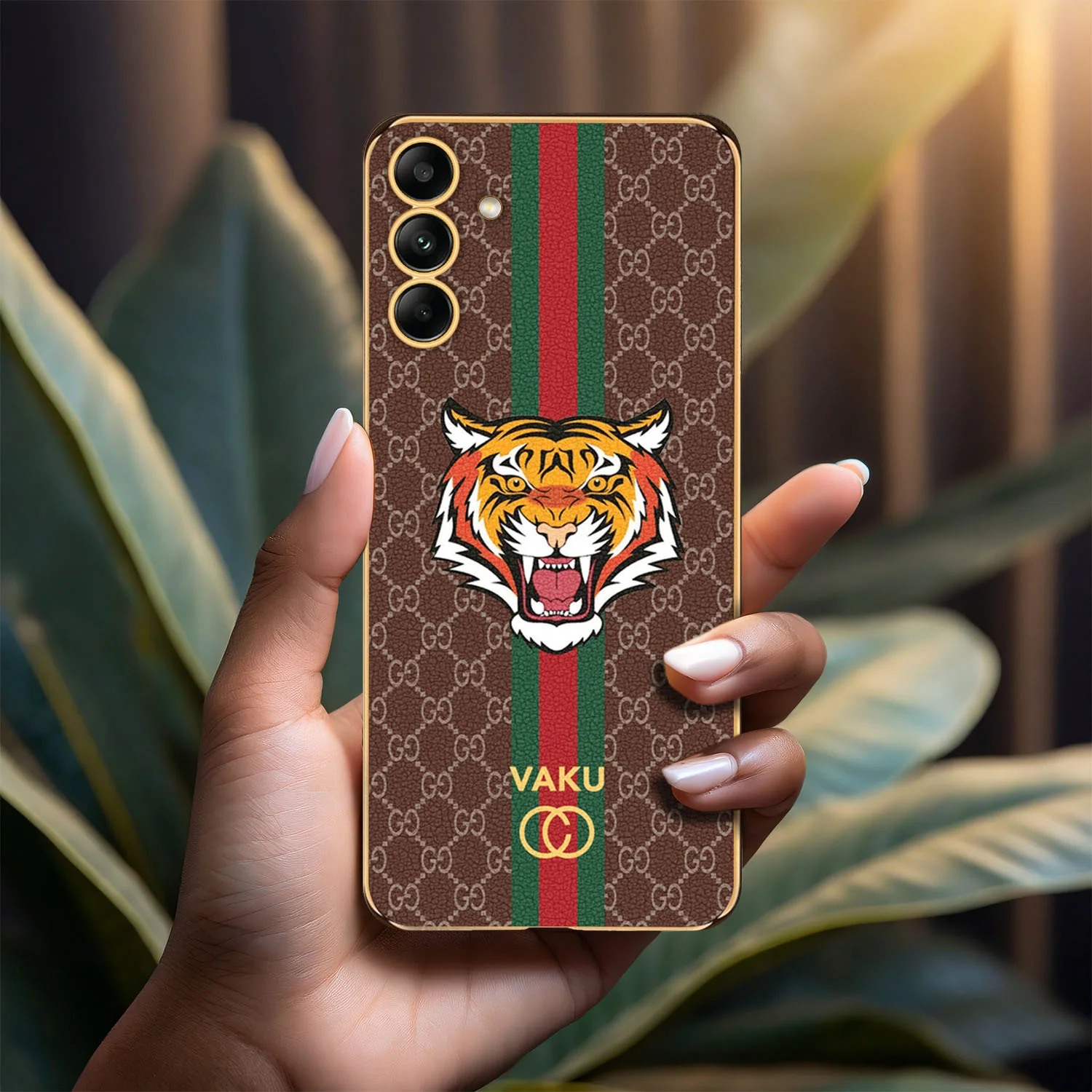 Vaku® Samsung Galaxy A34 Lynx Leather Stitched Gold Electroplated Soft TPU Back Cover Case - Image 6