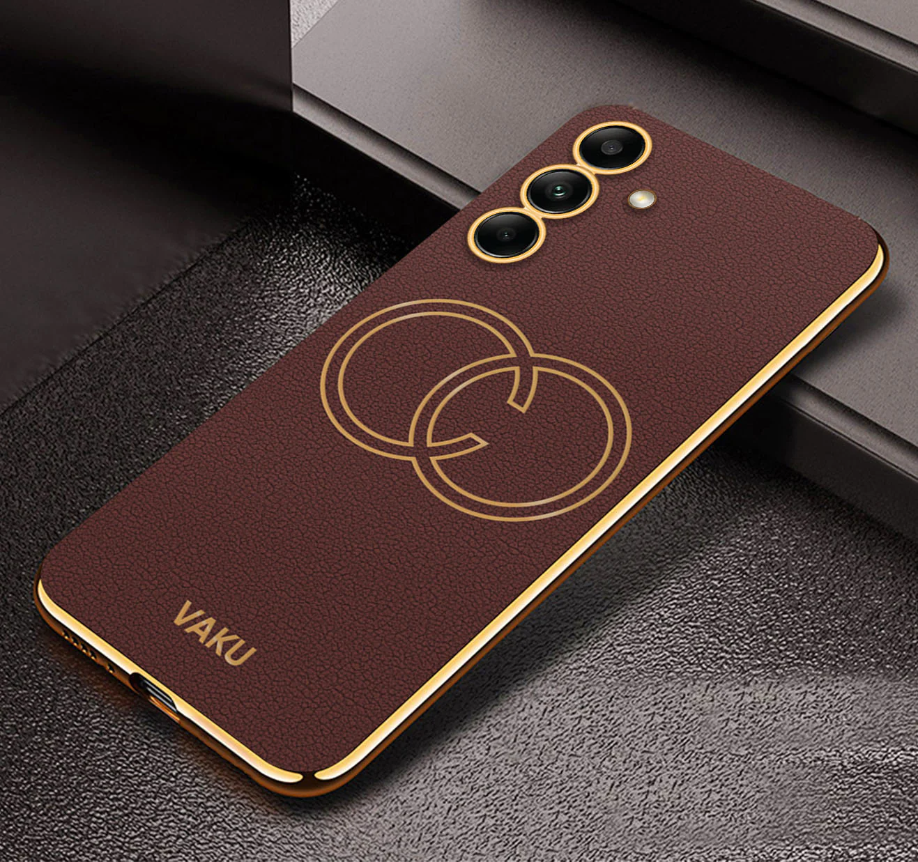 Vaku ® Samsung Galaxy A34 Skylar Leather Pattern Gold Electroplated Soft TPU Back Cover - Image 7