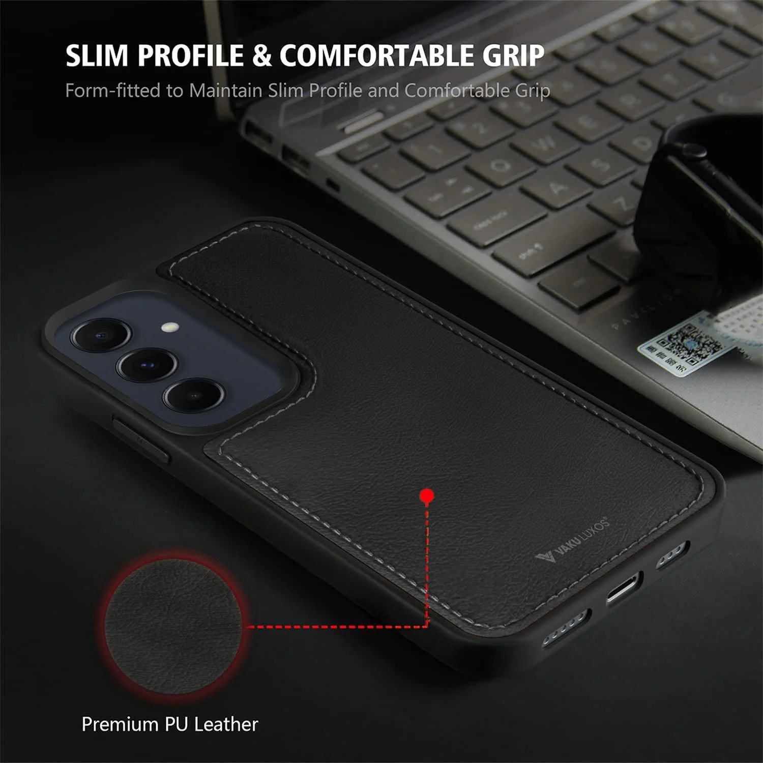 Vaku ® Samsung Galaxy A35 5G Luxe Premium Leather Stitched Back Cover - Image 3