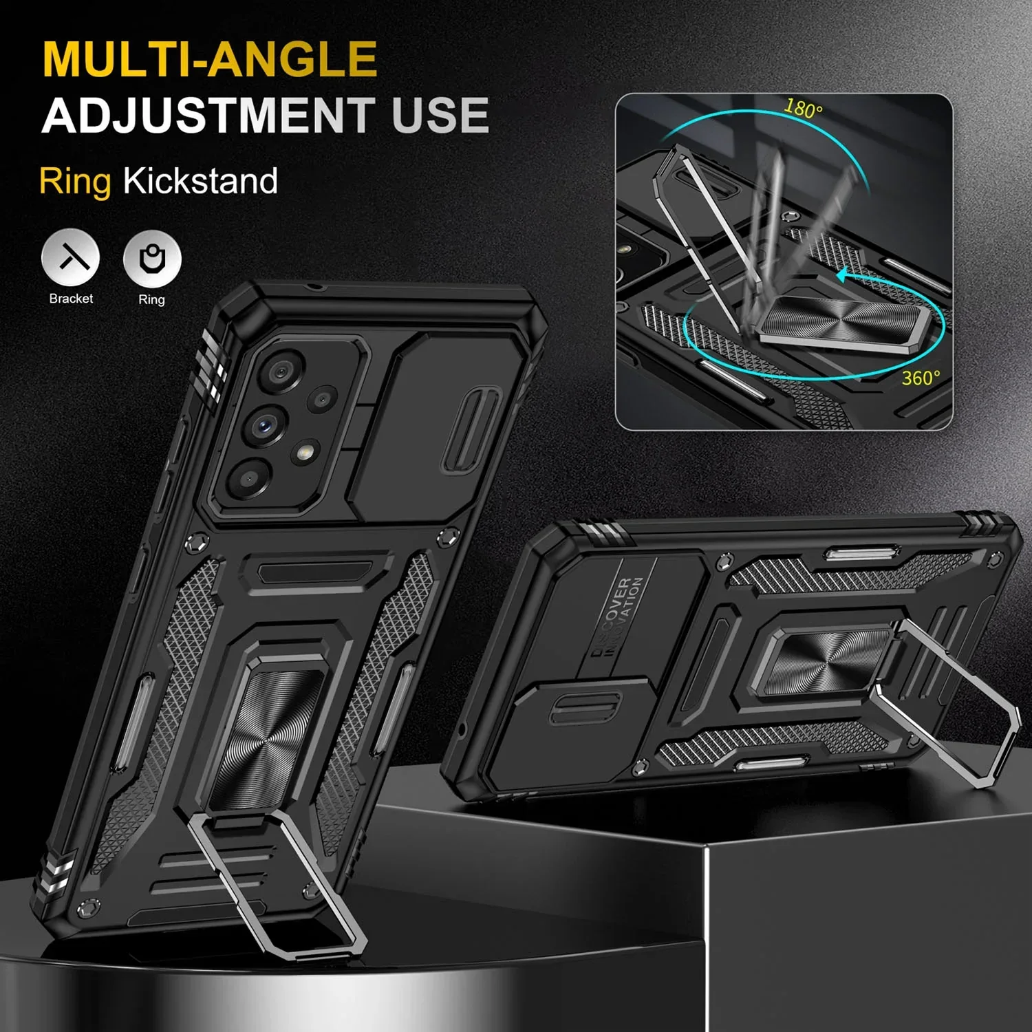 Vaku ® Samsung Galaxy A53 5G Aegis Armor Slide Camera Protection Magnetic Ring Holder Kickstand Back Cover - Image 2