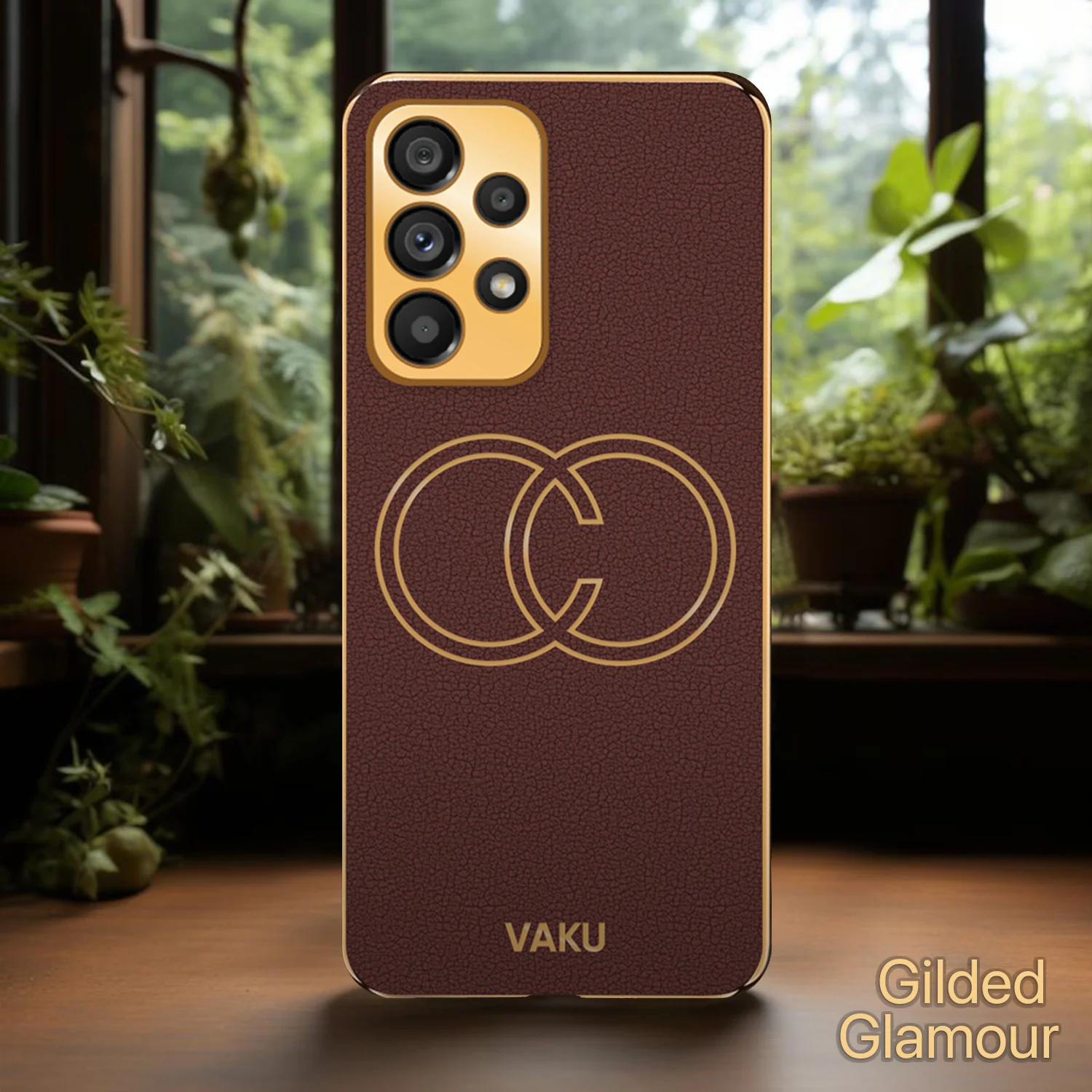Vaku® Samsung Galaxy A53 5G Skylar Leather Pattern Gold Electroplated Soft TPU Back Cover - Image 10