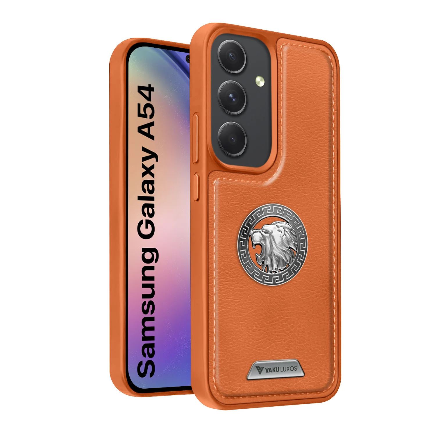 Vaku ® Samsung Galaxy A54 5G Regal Shield Metal Lion Engraved Leather Back Cover