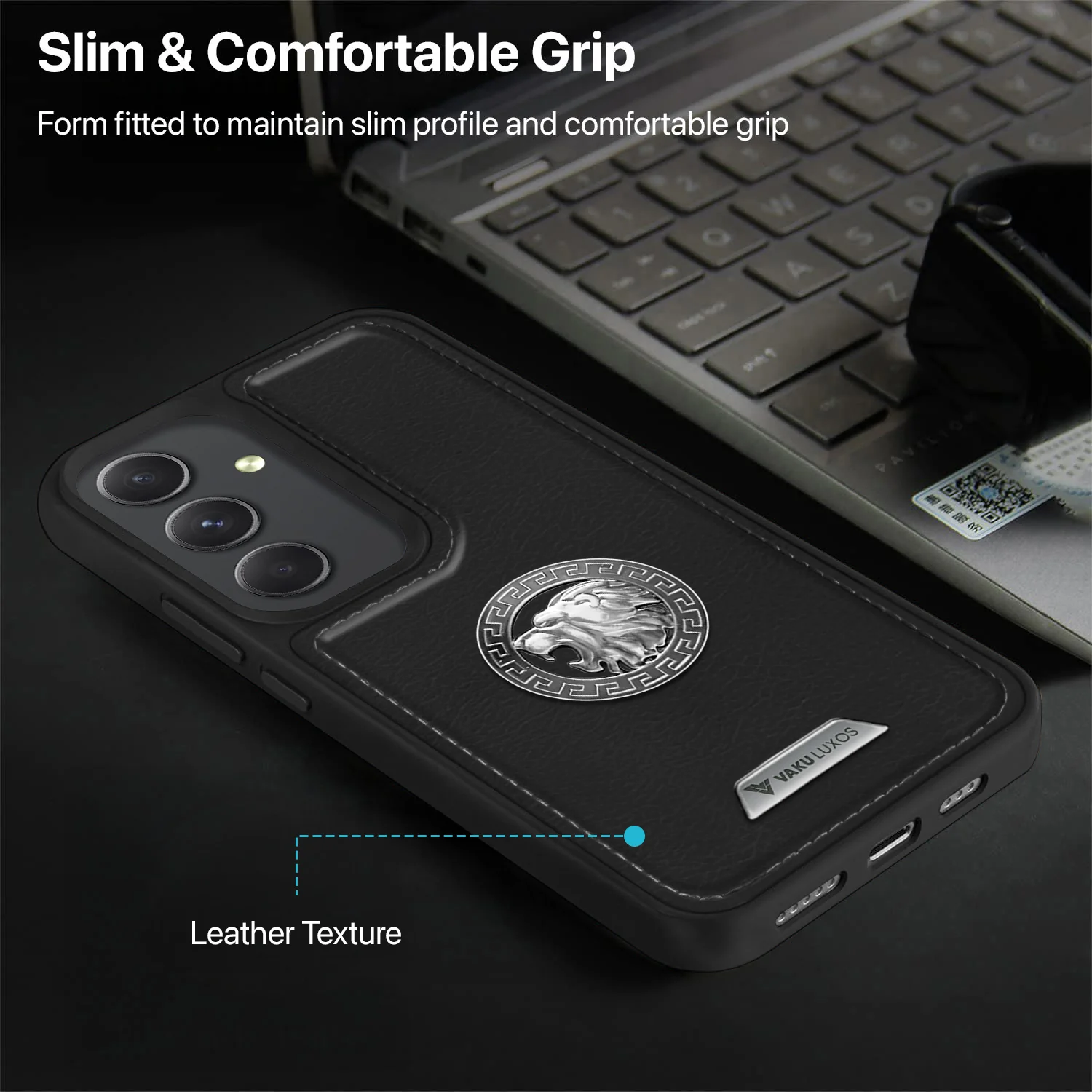 Vaku ® Samsung Galaxy A54 5G Regal Shield Metal Lion Engraved Leather Back Cover - Image 11