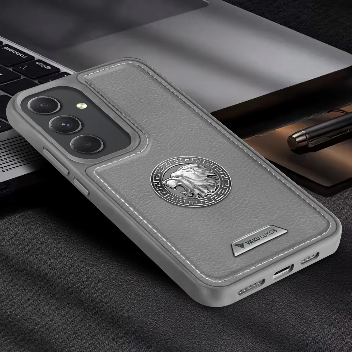 Vaku ® Samsung Galaxy A54 5G Regal Shield Metal Lion Engraved Leather Back Cover - Image 13