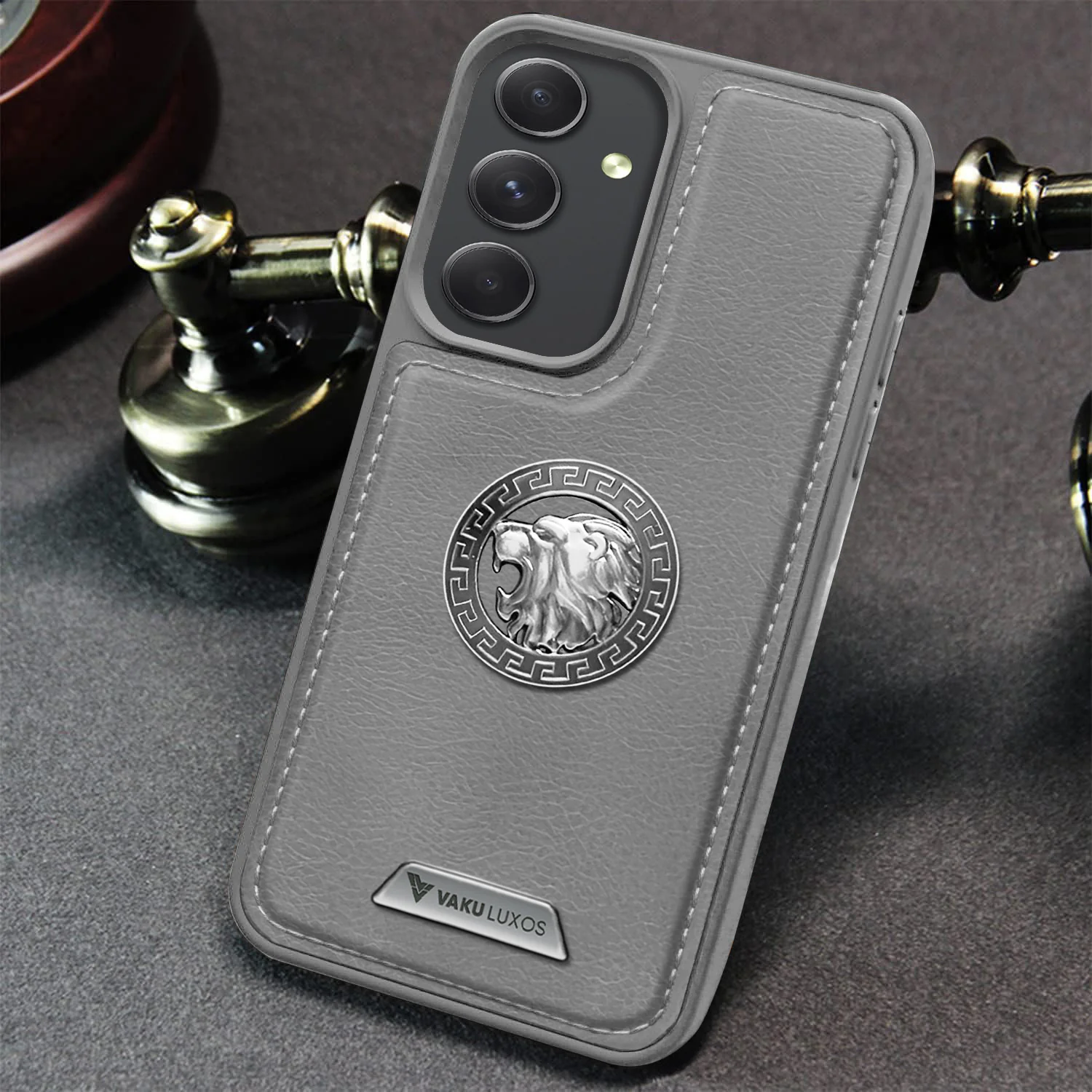 Vaku ® Samsung Galaxy A54 5G Regal Shield Metal Lion Engraved Leather Back Cover - Image 14