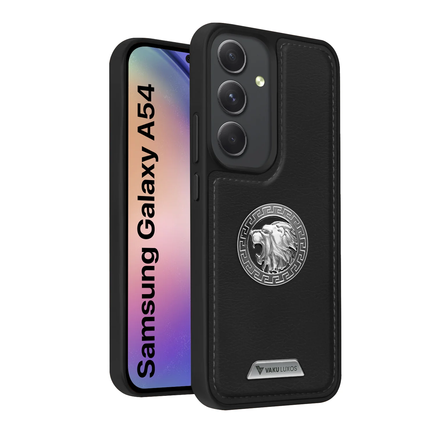 Vaku ® Samsung Galaxy A54 5G Regal Shield Metal Lion Engraved Leather Back Cover - Image 2