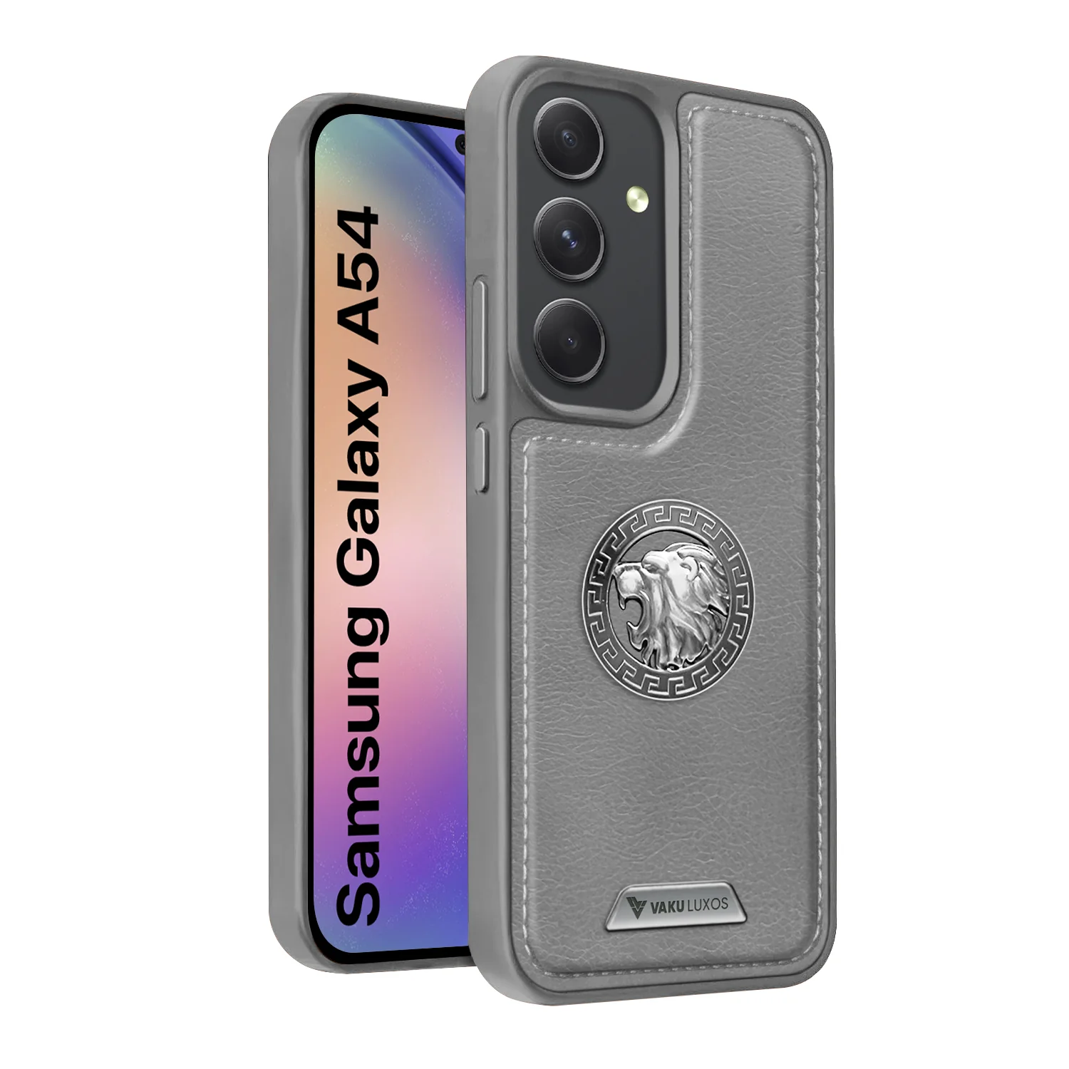 Vaku ® Samsung Galaxy A54 5G Regal Shield Metal Lion Engraved Leather Back Cover - Image 3