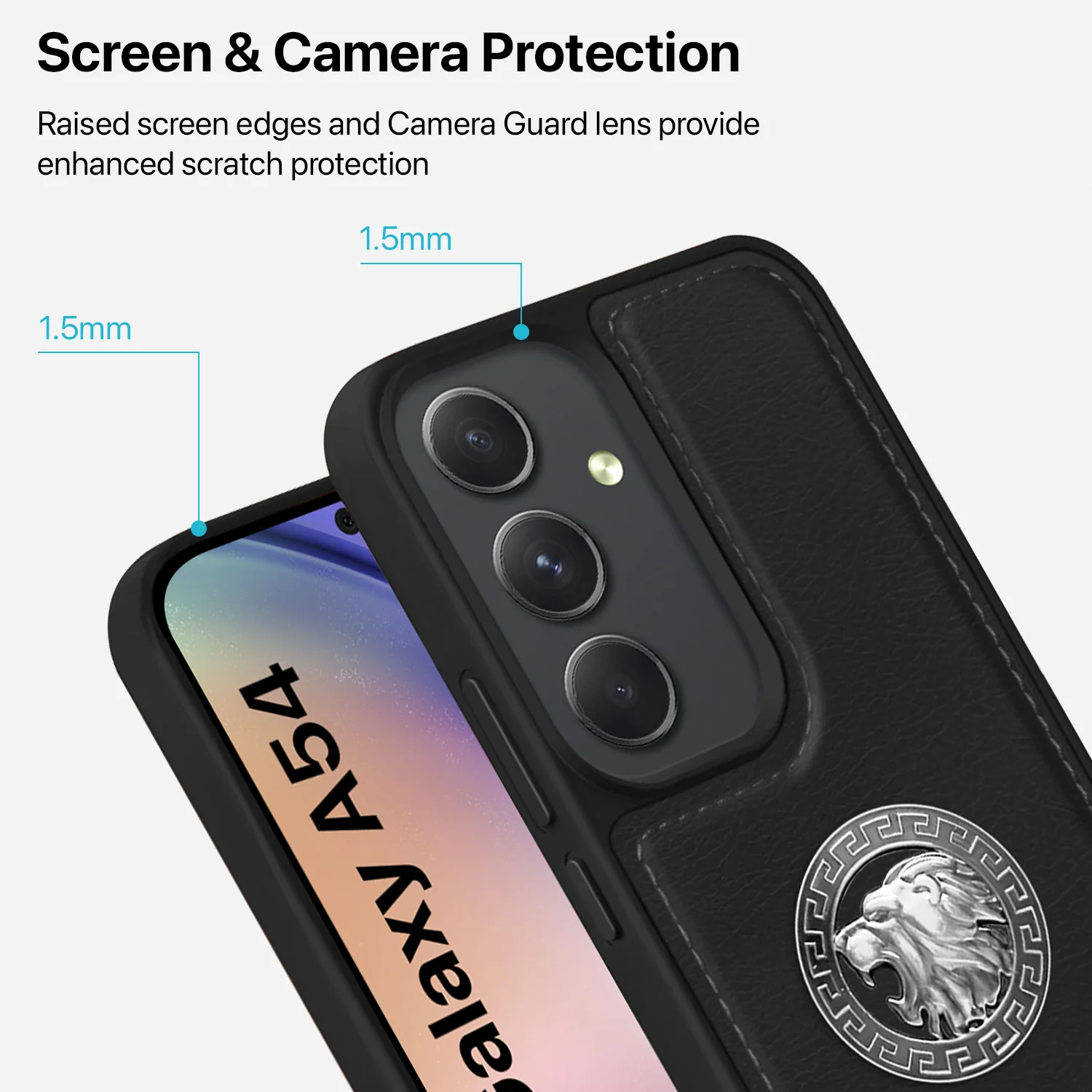 Vaku ® Samsung Galaxy A54 5G Regal Shield Metal Lion Engraved Leather Back Cover - Image 4