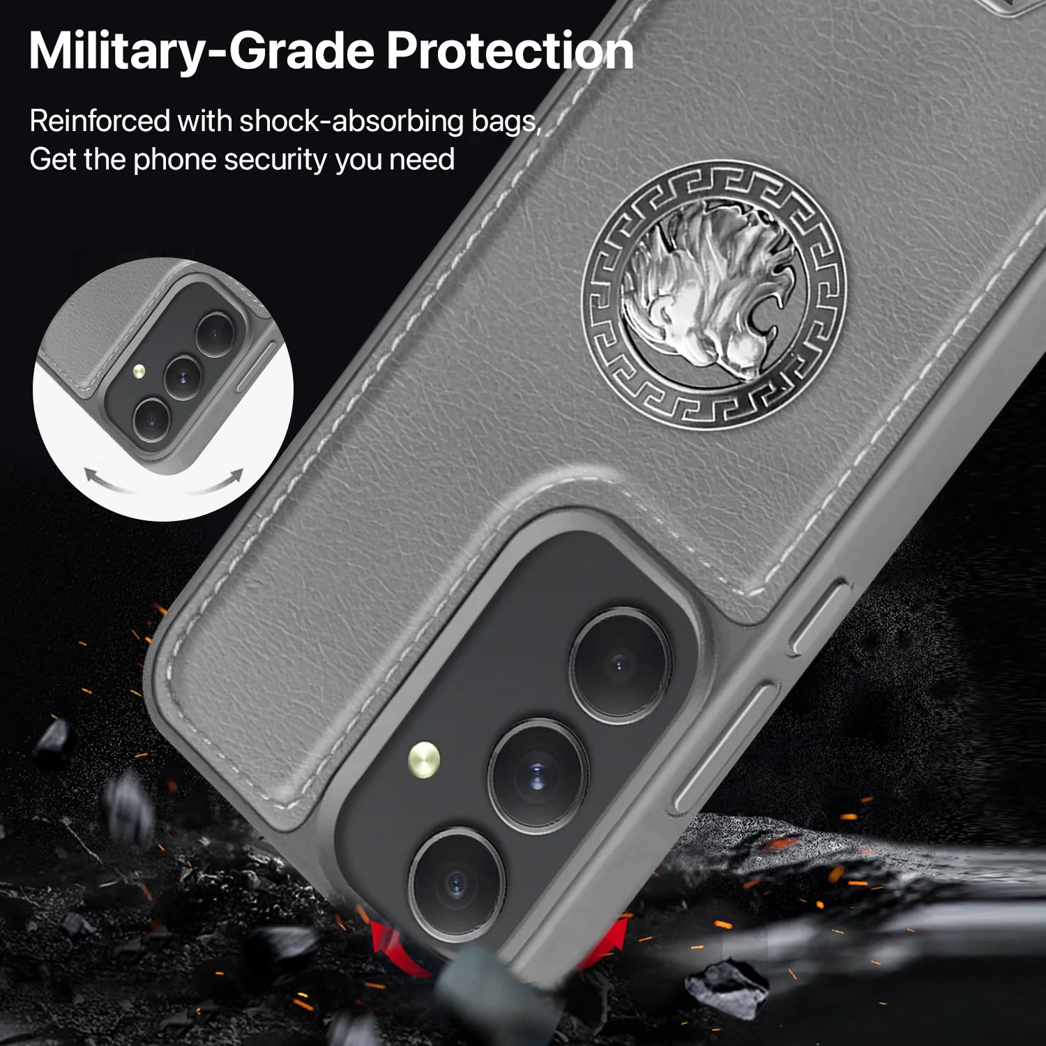 Vaku ® Samsung Galaxy A54 5G Regal Shield Metal Lion Engraved Leather Back Cover - Image 5