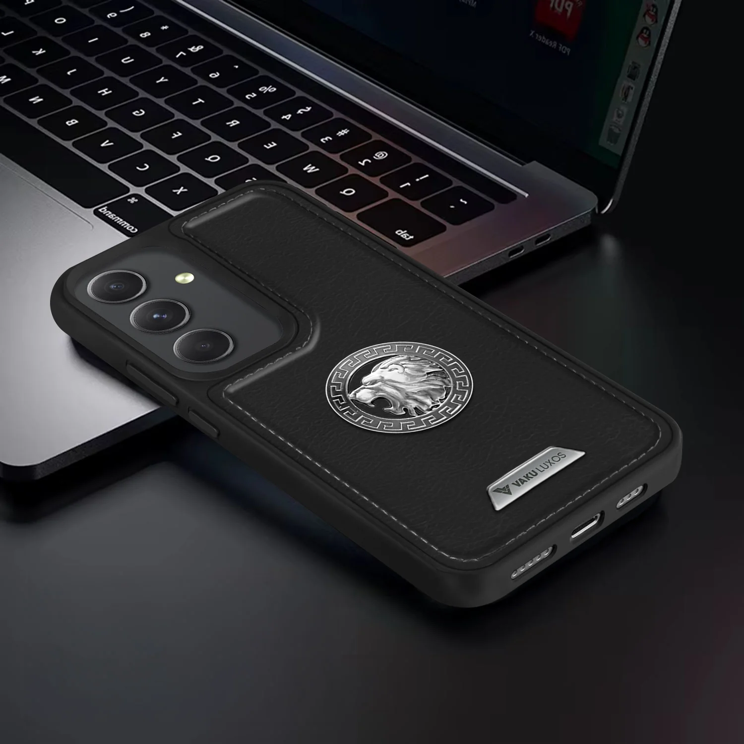 Vaku ® Samsung Galaxy A54 5G Regal Shield Metal Lion Engraved Leather Back Cover - Image 8