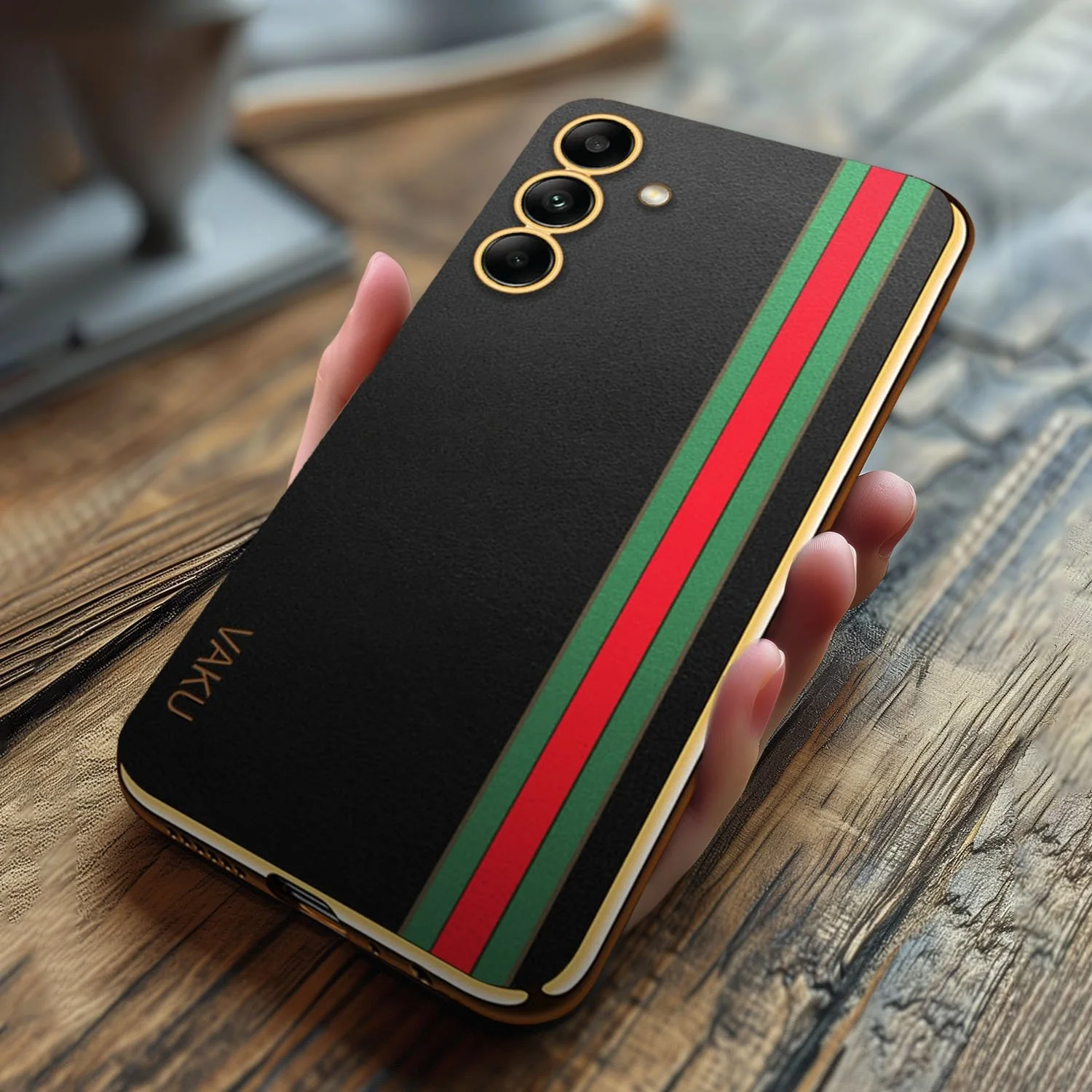 Vaku® Samsung Galaxy A54 Felix Line Leather Stitched Gold Electroplated Soft TPU Back Cover Case