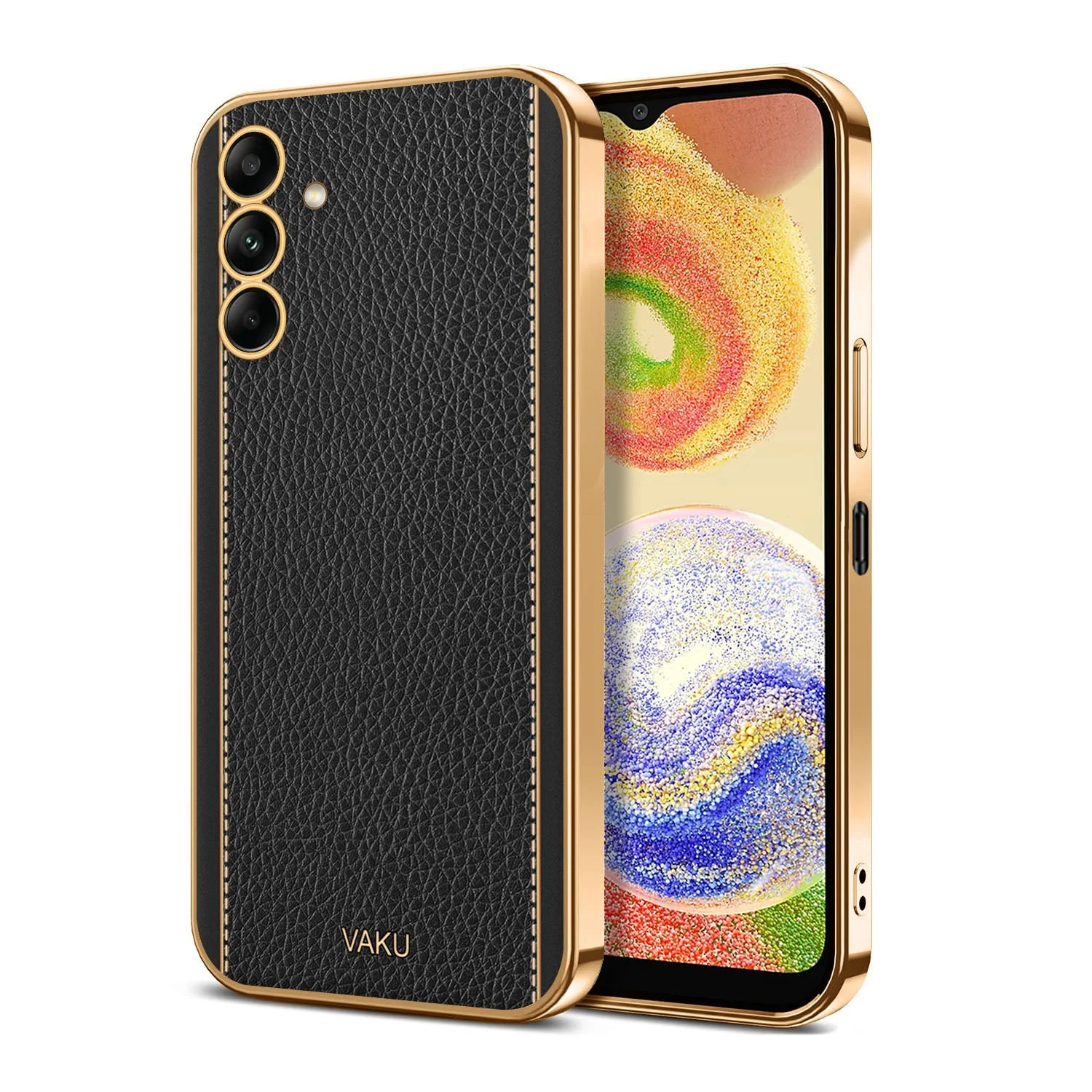 Vaku ® Samsung Galaxy A54 Luxemberg Series Leather Stitched Gold Electroplated Soft TPU Back Cover - Image 11