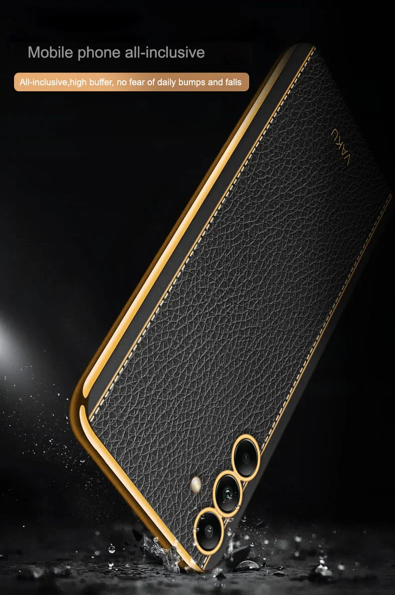 Vaku ® Samsung Galaxy A54 Luxemberg Series Leather Stitched Gold Electroplated Soft TPU Back Cover - Image 5