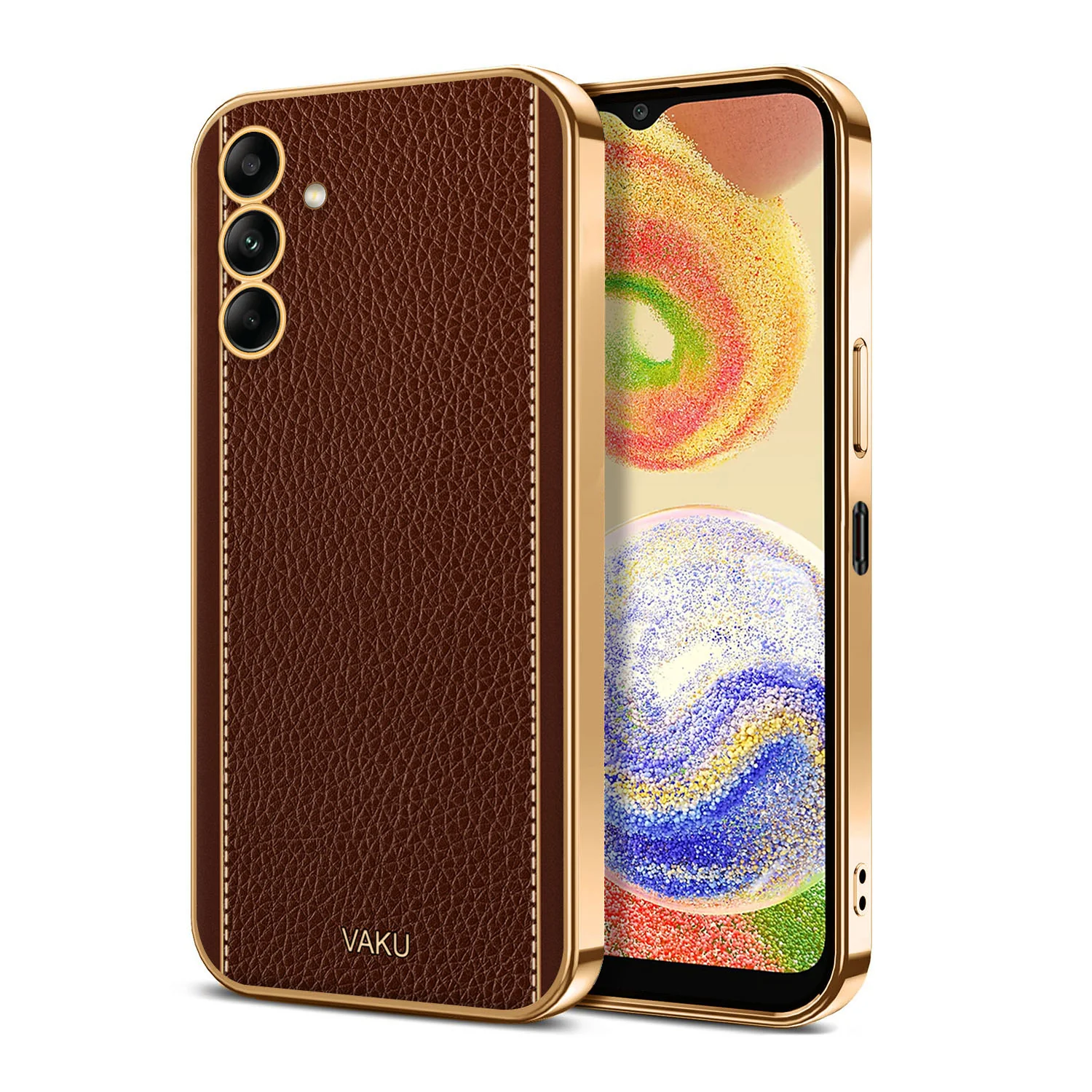 Vaku ® Samsung Galaxy A54 Luxemberg Series Leather Stitched Gold Electroplated Soft TPU Back Cover - Image 6