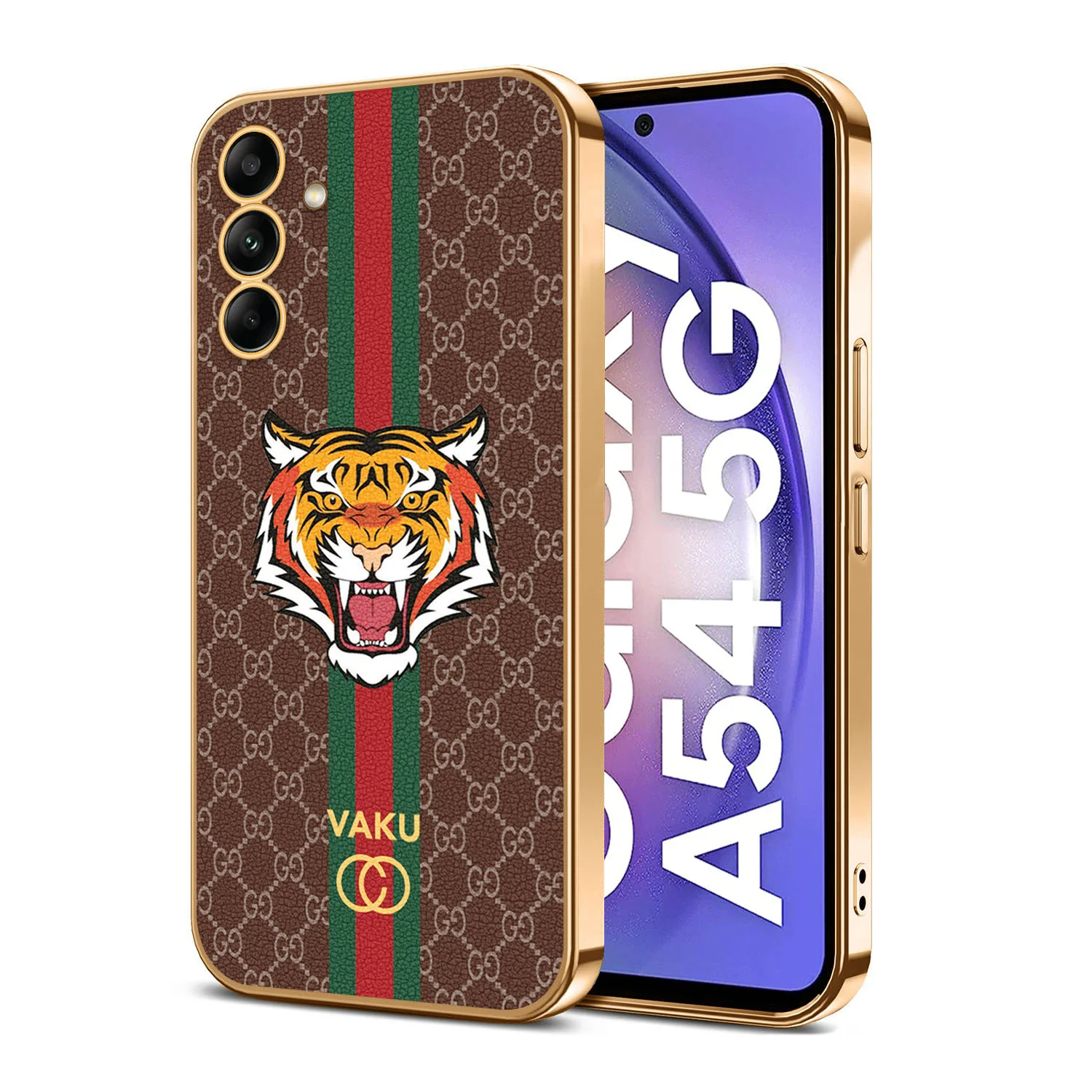 Vaku ® Samsung Galaxy A54 Lynx Leather Stitched Gold Electroplated Soft TPU Back Cover Case - Image 10