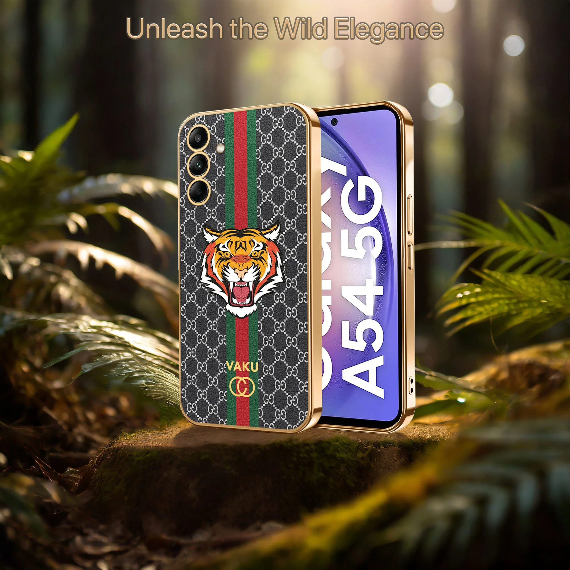 Vaku ® Samsung Galaxy A54 Lynx Leather Stitched Gold Electroplated Soft TPU Back Cover Case - Image 14
