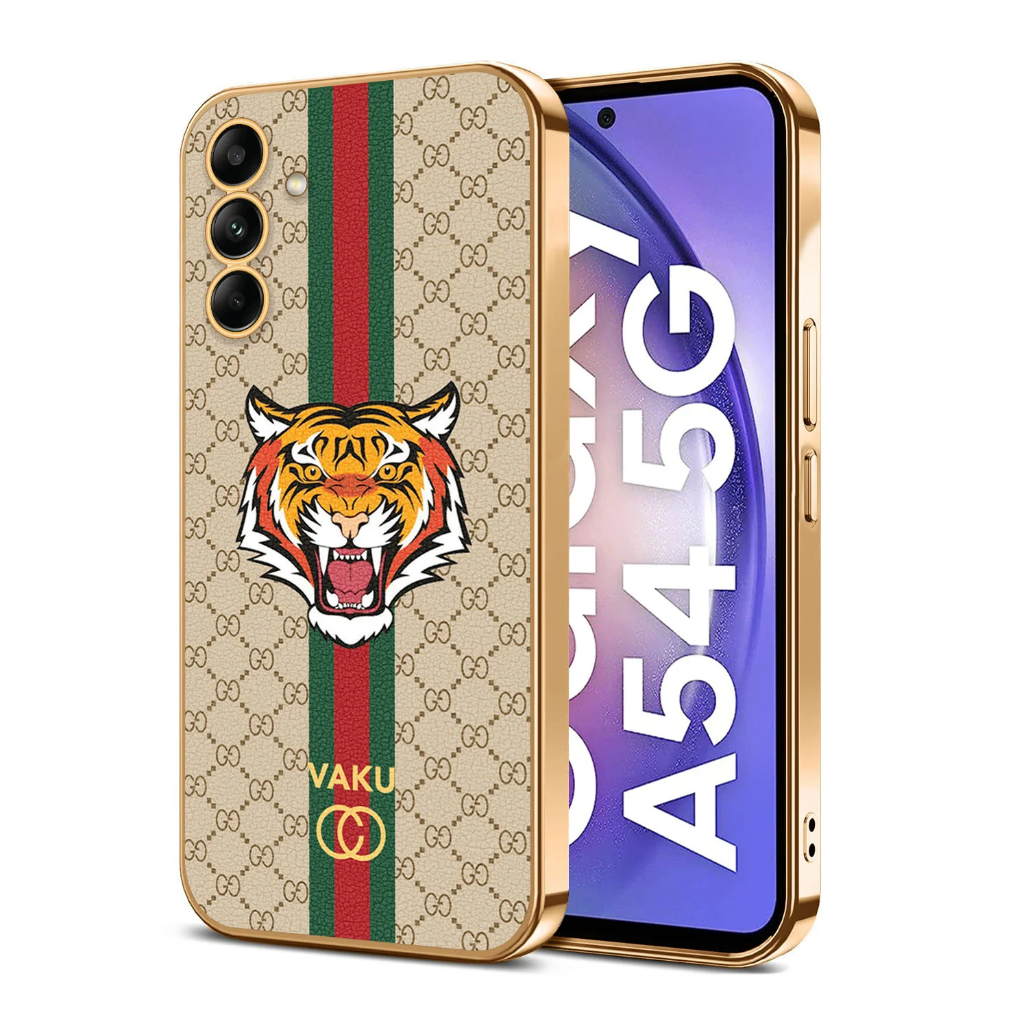 Vaku ® Samsung Galaxy A54 Lynx Leather Stitched Gold Electroplated Soft TPU Back Cover Case - Image 15
