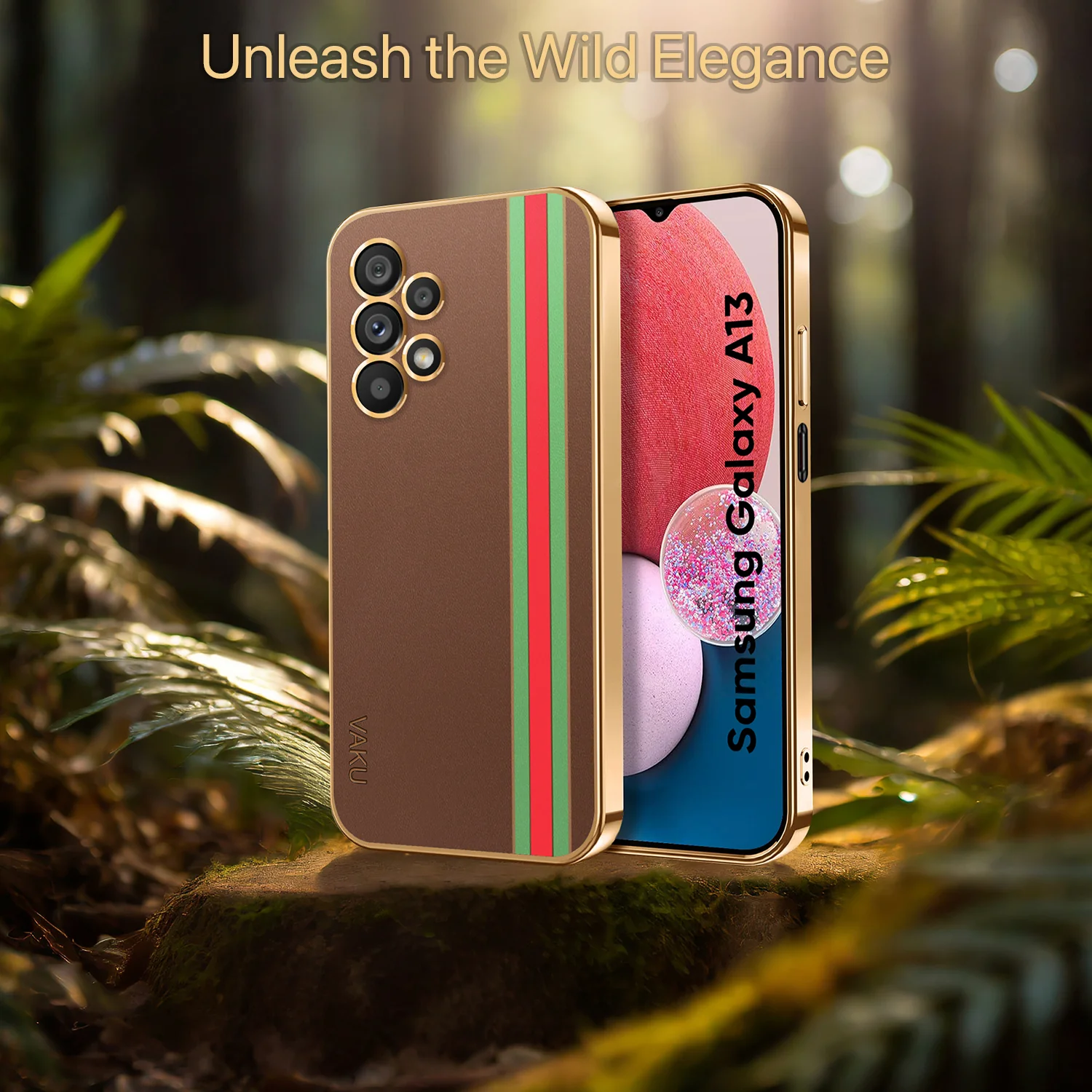 Vaku® Samsung Galaxy A73 5G Felix Line Leather Stitched Gold Electroplated Soft TPU Back Cover - Image 14