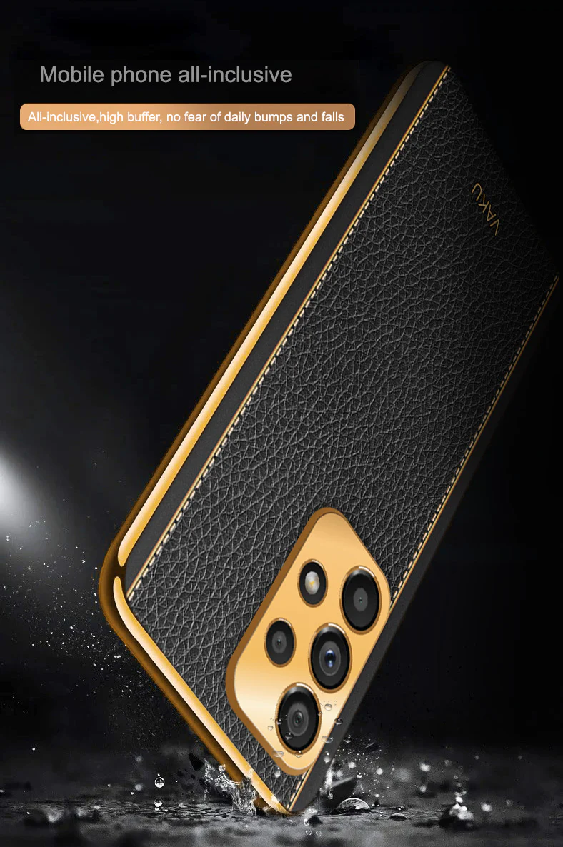 Vaku® Samsung Galaxy A73 5G Luxemberg Series Leather Stitched Gold Electroplated Soft TPU Back Cover - Image 13