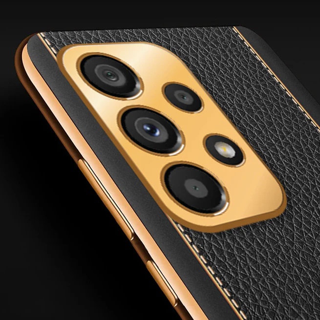 Vaku® Samsung Galaxy A73 5G Luxemberg Series Leather Stitched Gold Electroplated Soft TPU Back Cover - Image 2