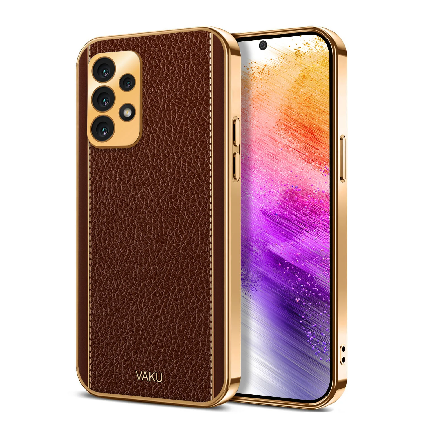 Vaku® Samsung Galaxy A73 5G Luxemberg Series Leather Stitched Gold Electroplated Soft TPU Back Cover - Image 4