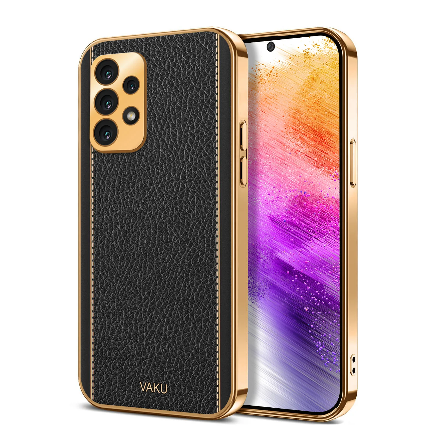 Vaku® Samsung Galaxy A73 5G Luxemberg Series Leather Stitched Gold Electroplated Soft TPU Back Cover - Image 9
