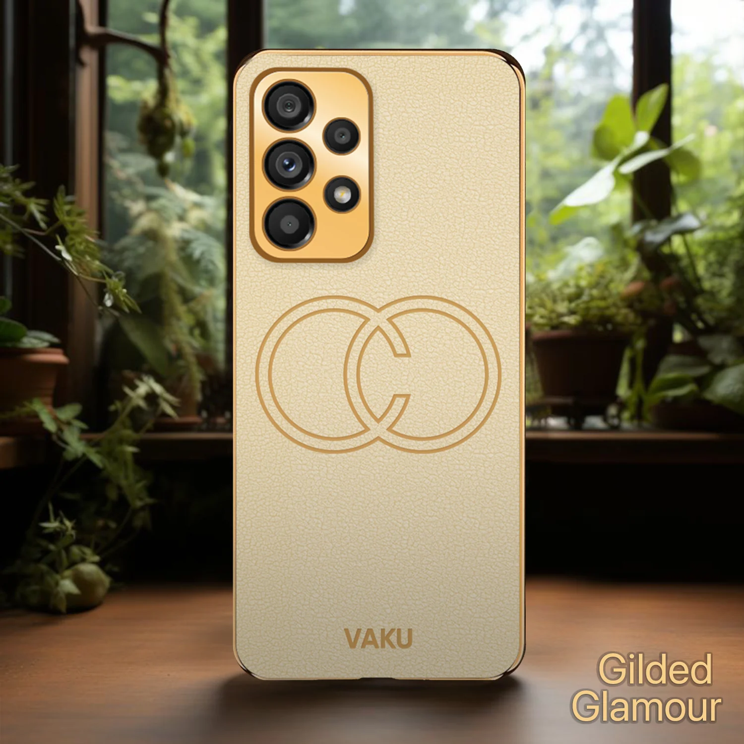 Vaku® Samsung Galaxy A73 5G Skylar Leather Pattern Gold Electroplated Soft TPU Back Cover - Image 10