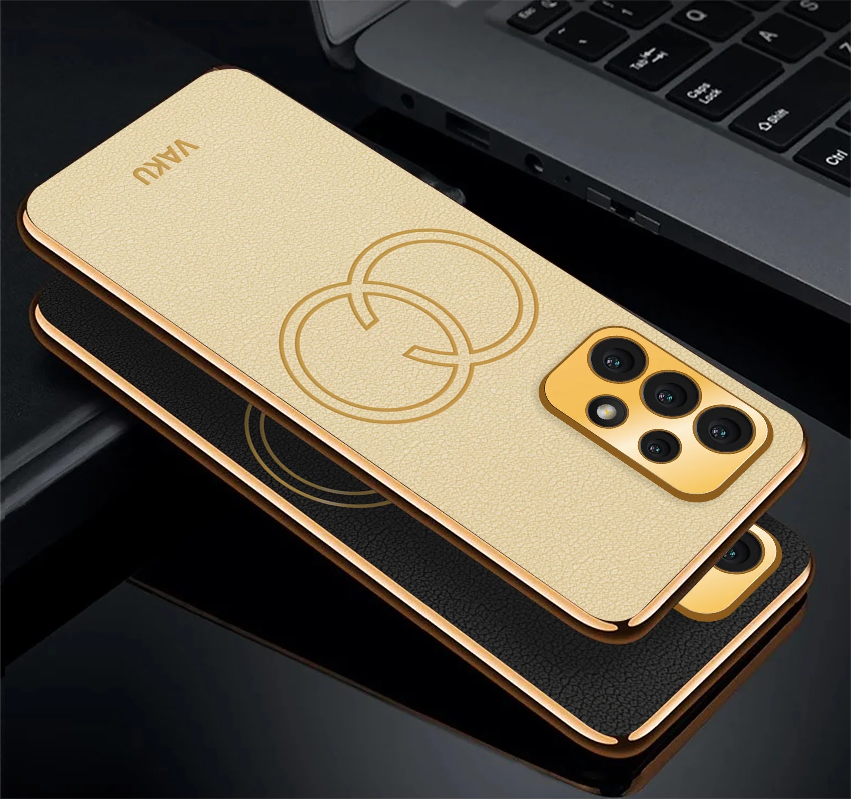 Vaku® Samsung Galaxy A73 5G Skylar Leather Pattern Gold Electroplated Soft TPU Back Cover - Image 3