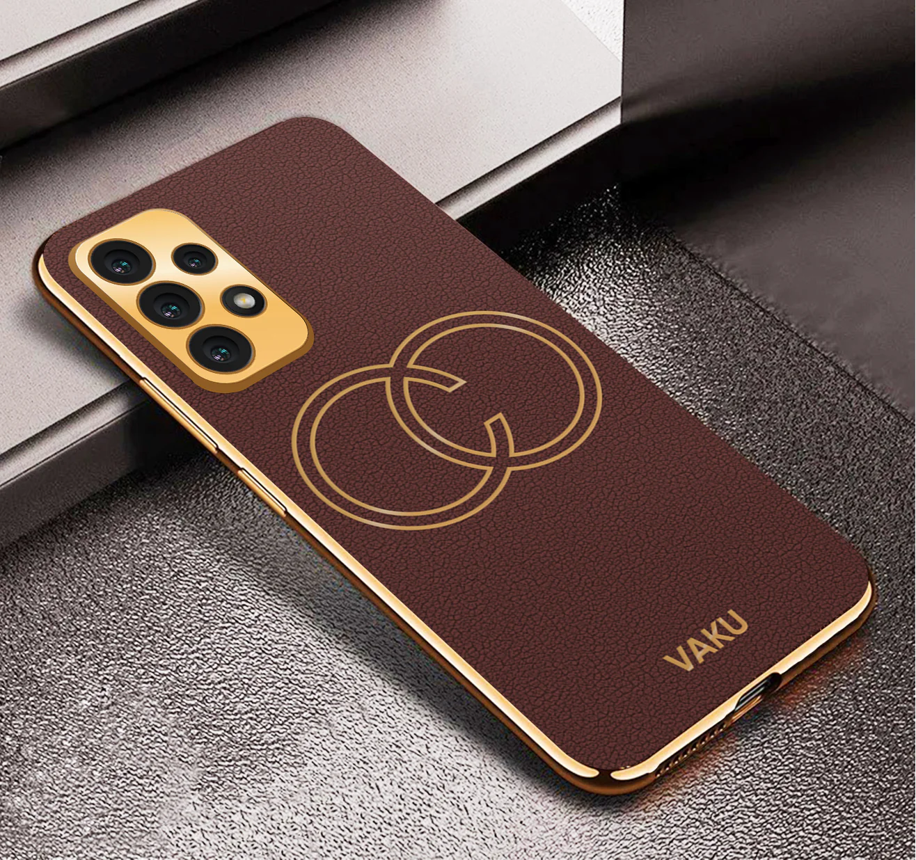 Vaku® Samsung Galaxy A73 5G Skylar Leather Pattern Gold Electroplated Soft TPU Back Cover - Image 4