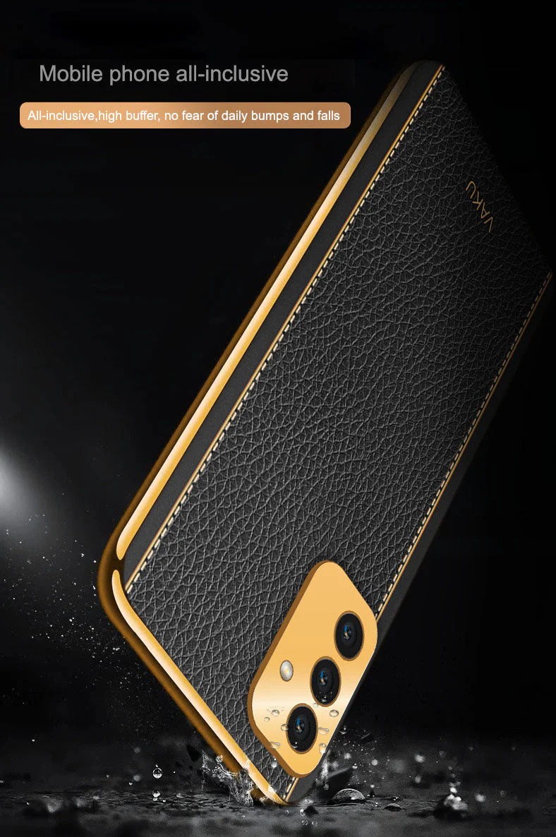 Vaku® Samsung Galaxy F13 Luxemberg Series Leather Stitched Gold Electroplated Soft TPU Back Cover - Image 8