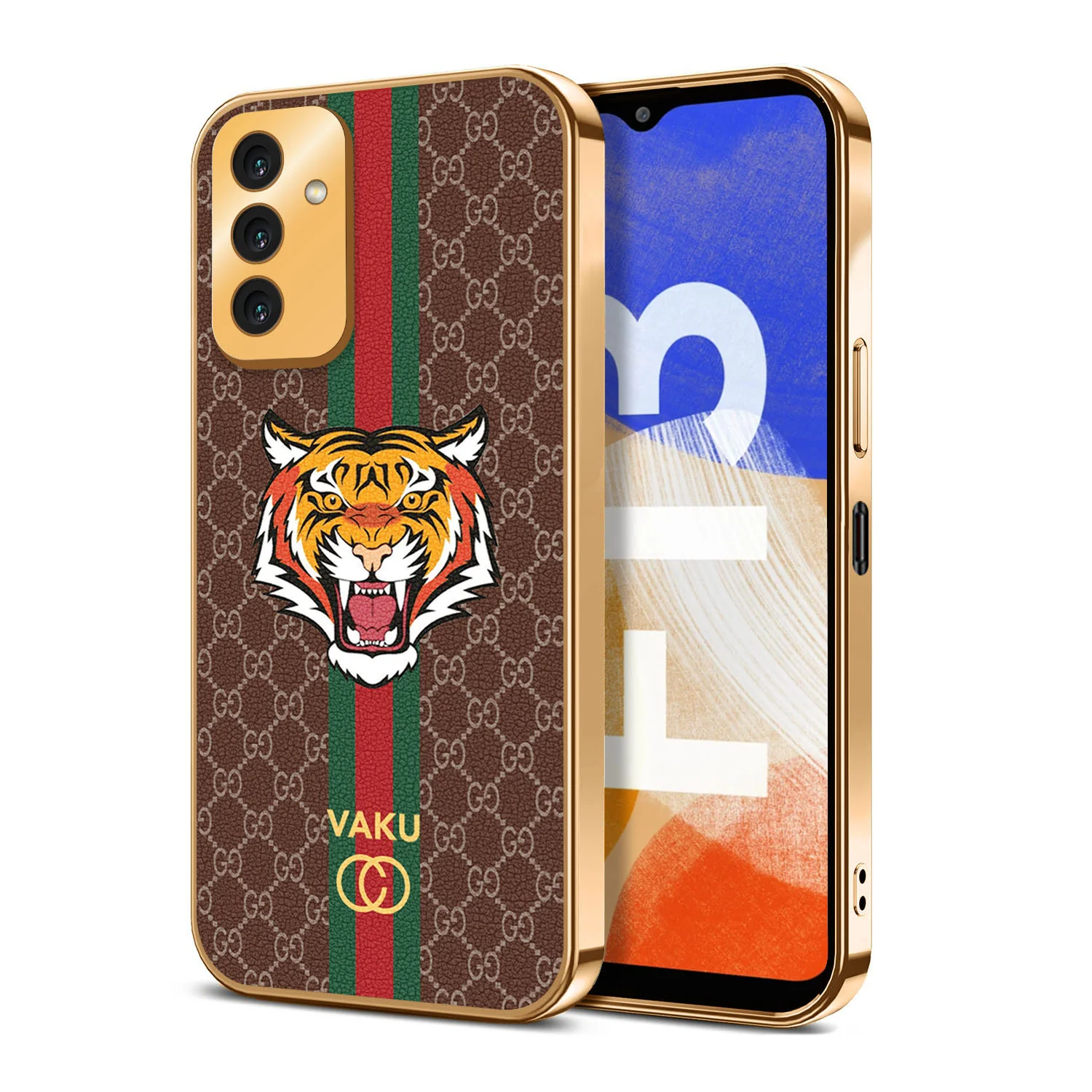 Vaku® Samsung Galaxy F13 Lynx Line Leather Stitched Gold Electroplated Soft TPU Back Cover Case - Image 10