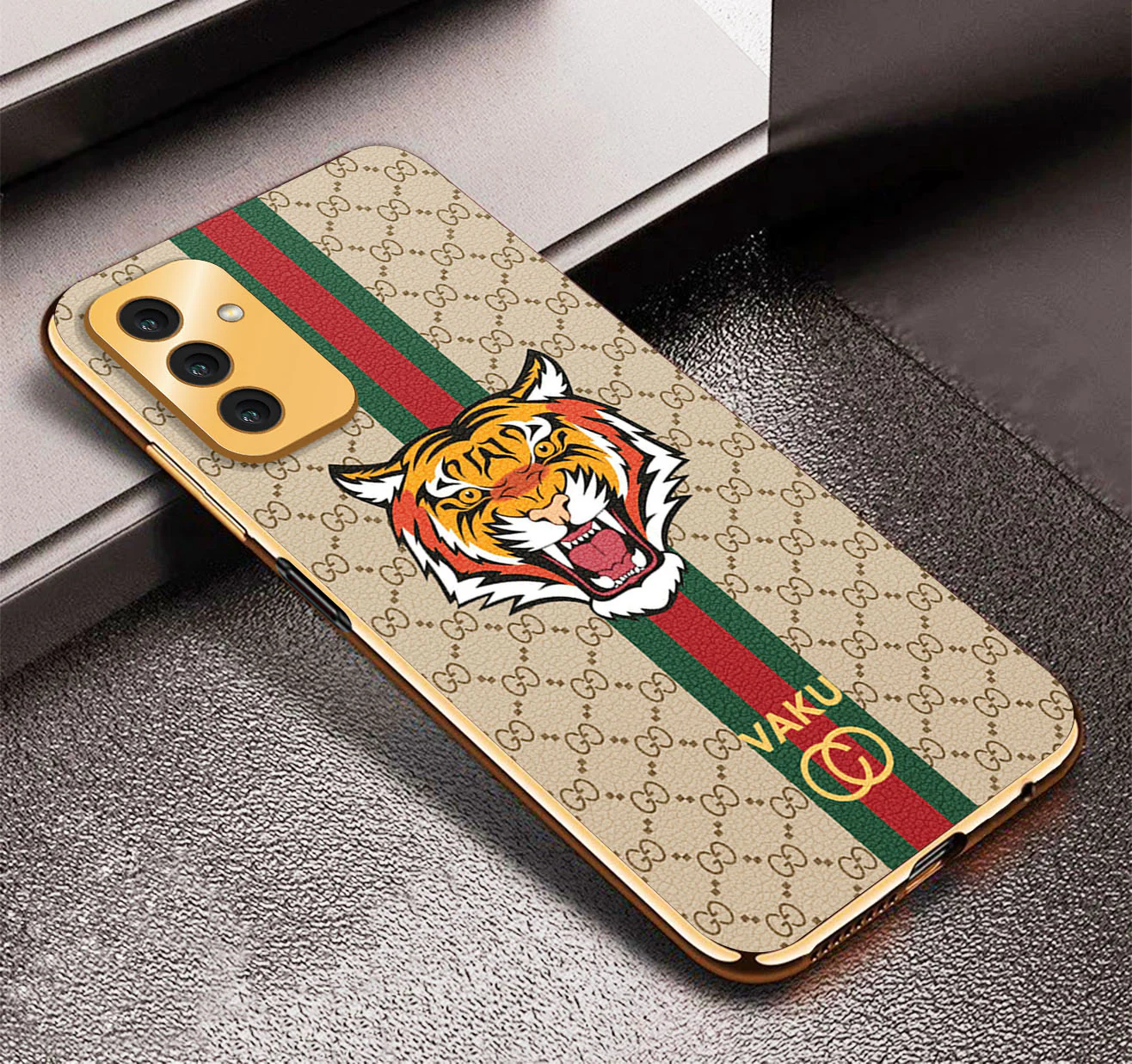 Vaku® Samsung Galaxy F13 Lynx Line Leather Stitched Gold Electroplated Soft TPU Back Cover Case - Image 12