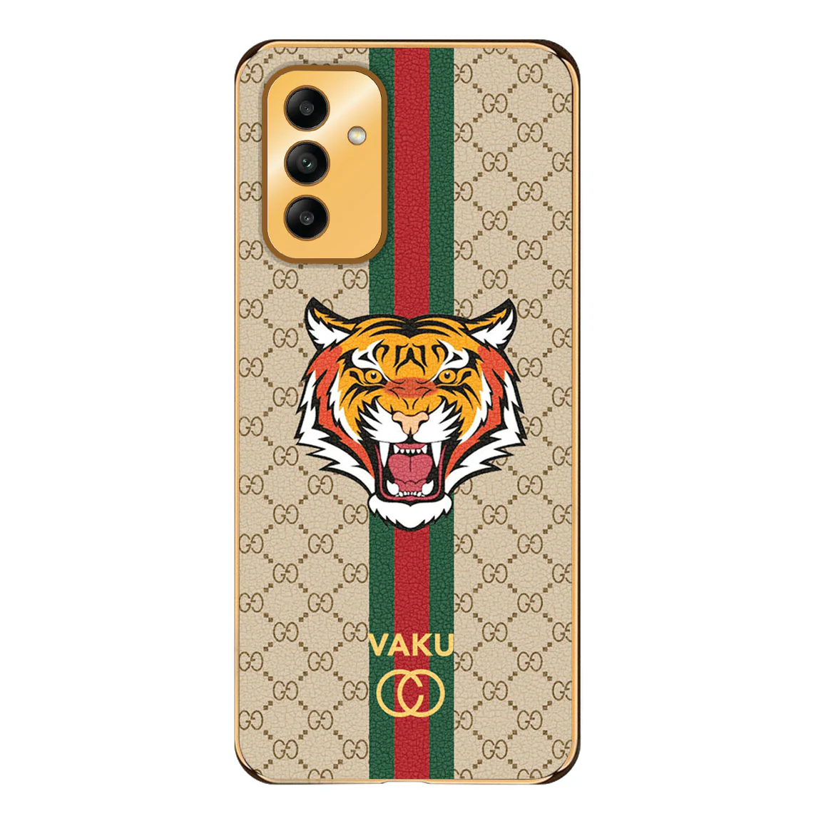 Vaku® Samsung Galaxy F13 Lynx Line Leather Stitched Gold Electroplated Soft TPU Back Cover Case - Image 13