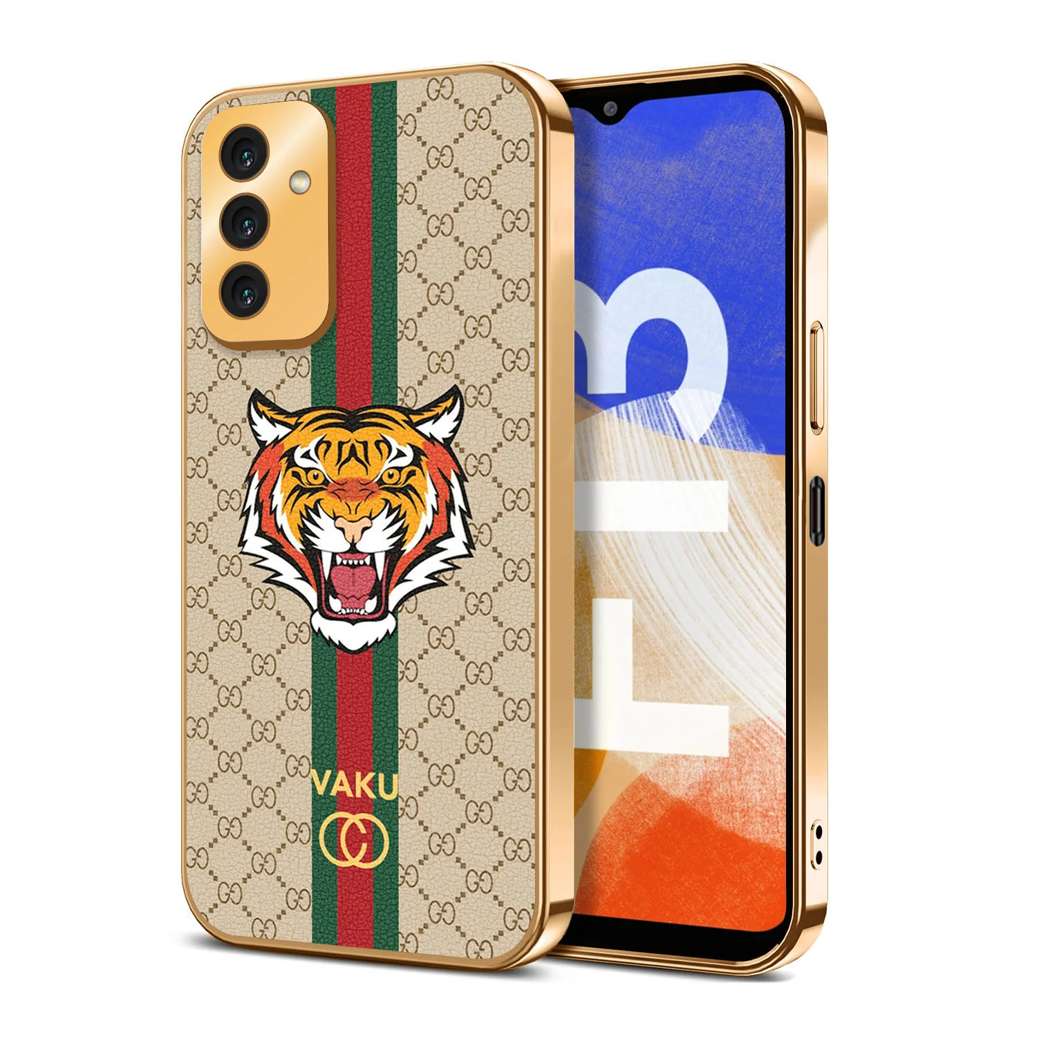 Vaku® Samsung Galaxy F13 Lynx Line Leather Stitched Gold Electroplated Soft TPU Back Cover Case - Image 15