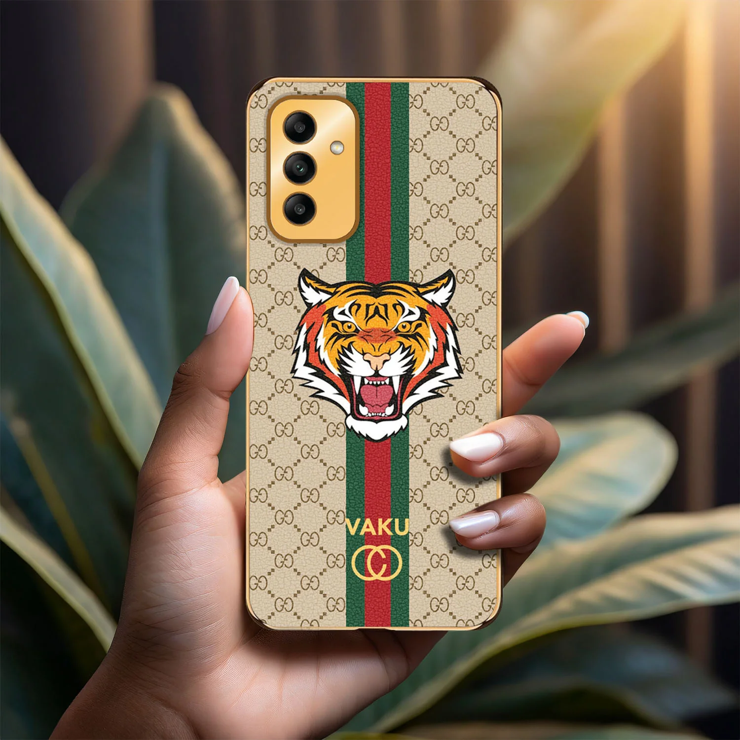 Vaku® Samsung Galaxy F13 Lynx Line Leather Stitched Gold Electroplated Soft TPU Back Cover Case - Image 17