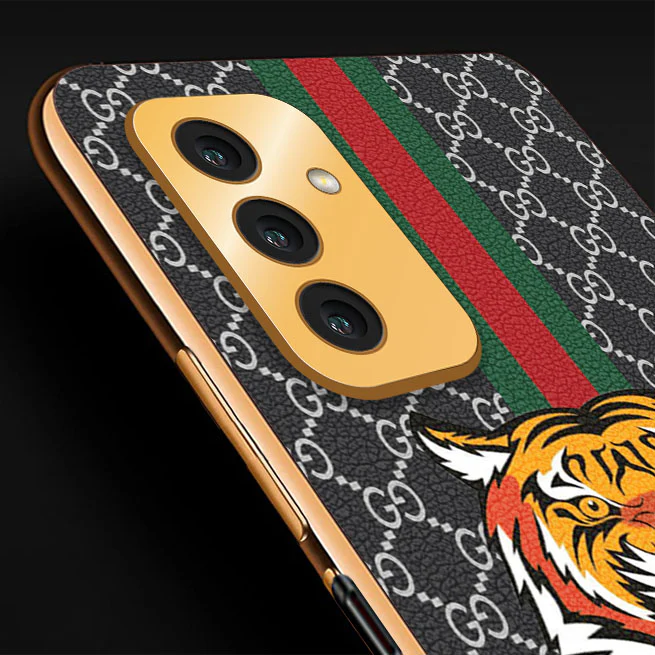 Vaku® Samsung Galaxy F13 Lynx Line Leather Stitched Gold Electroplated Soft TPU Back Cover Case - Image 6