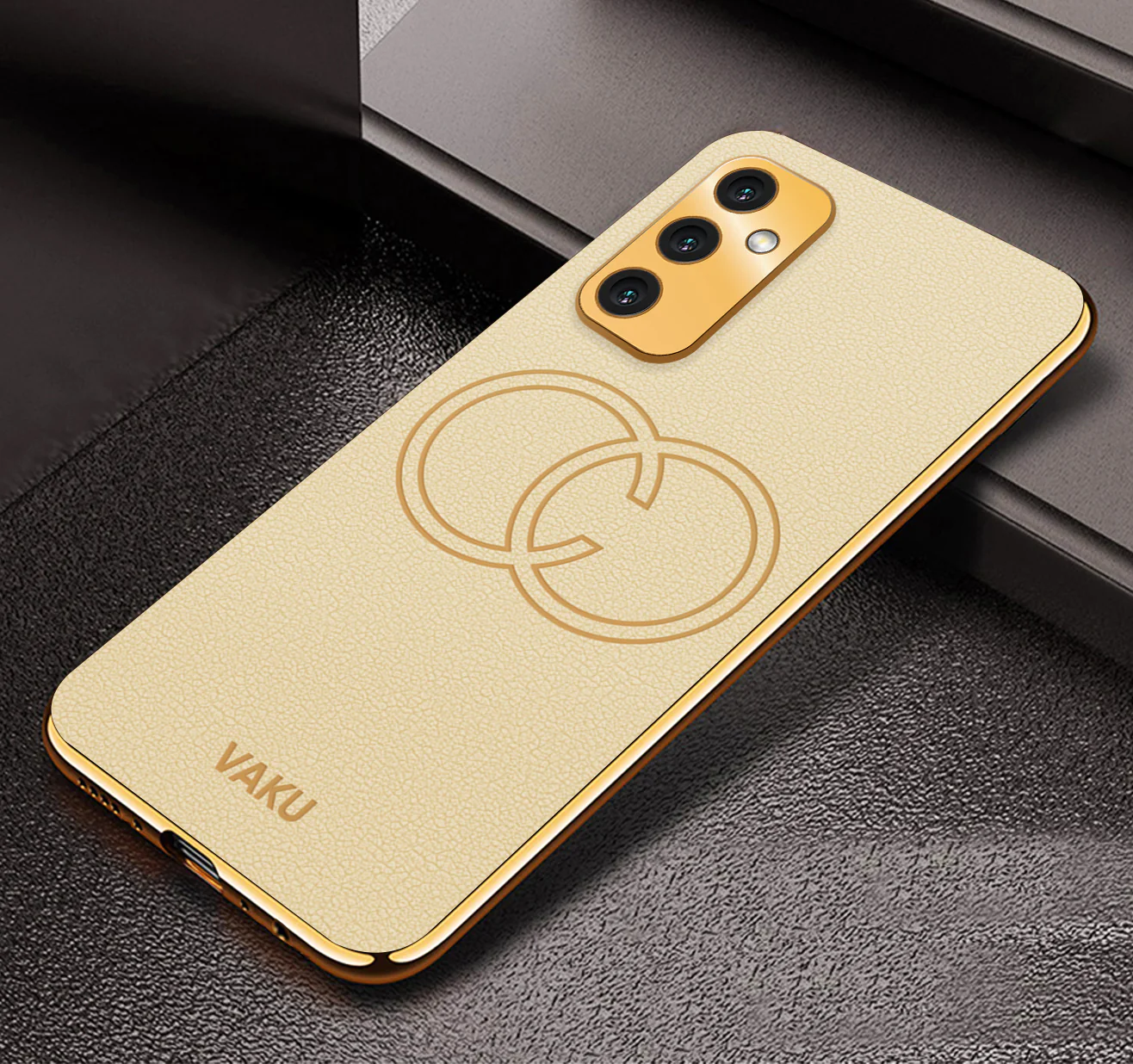 Vaku ® Samsung Galaxy F13 Skylar Leather Pattern Gold Electroplated Soft TPU Back Cover