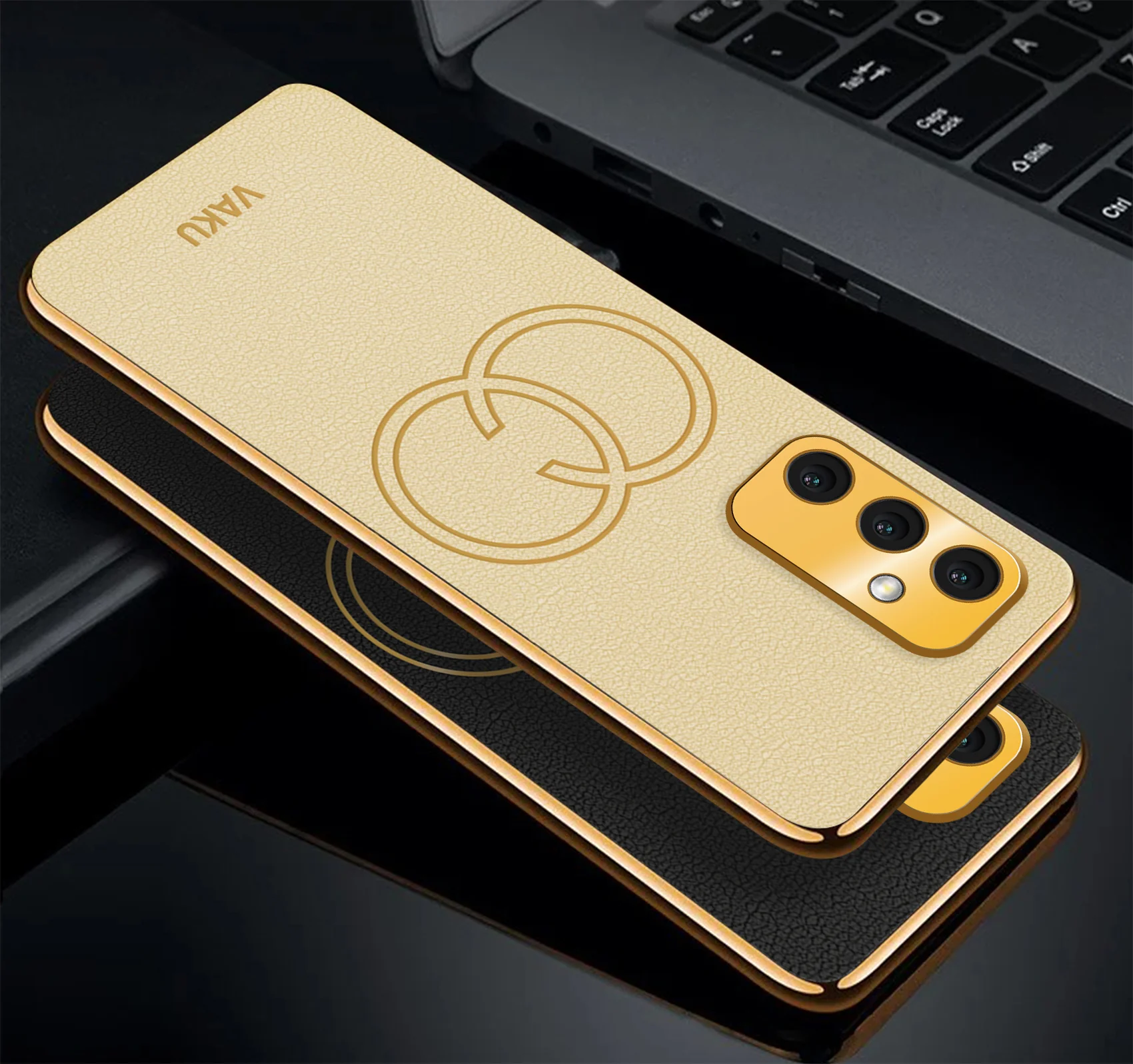 Vaku ® Samsung Galaxy F13 Skylar Leather Pattern Gold Electroplated Soft TPU Back Cover - Image 2