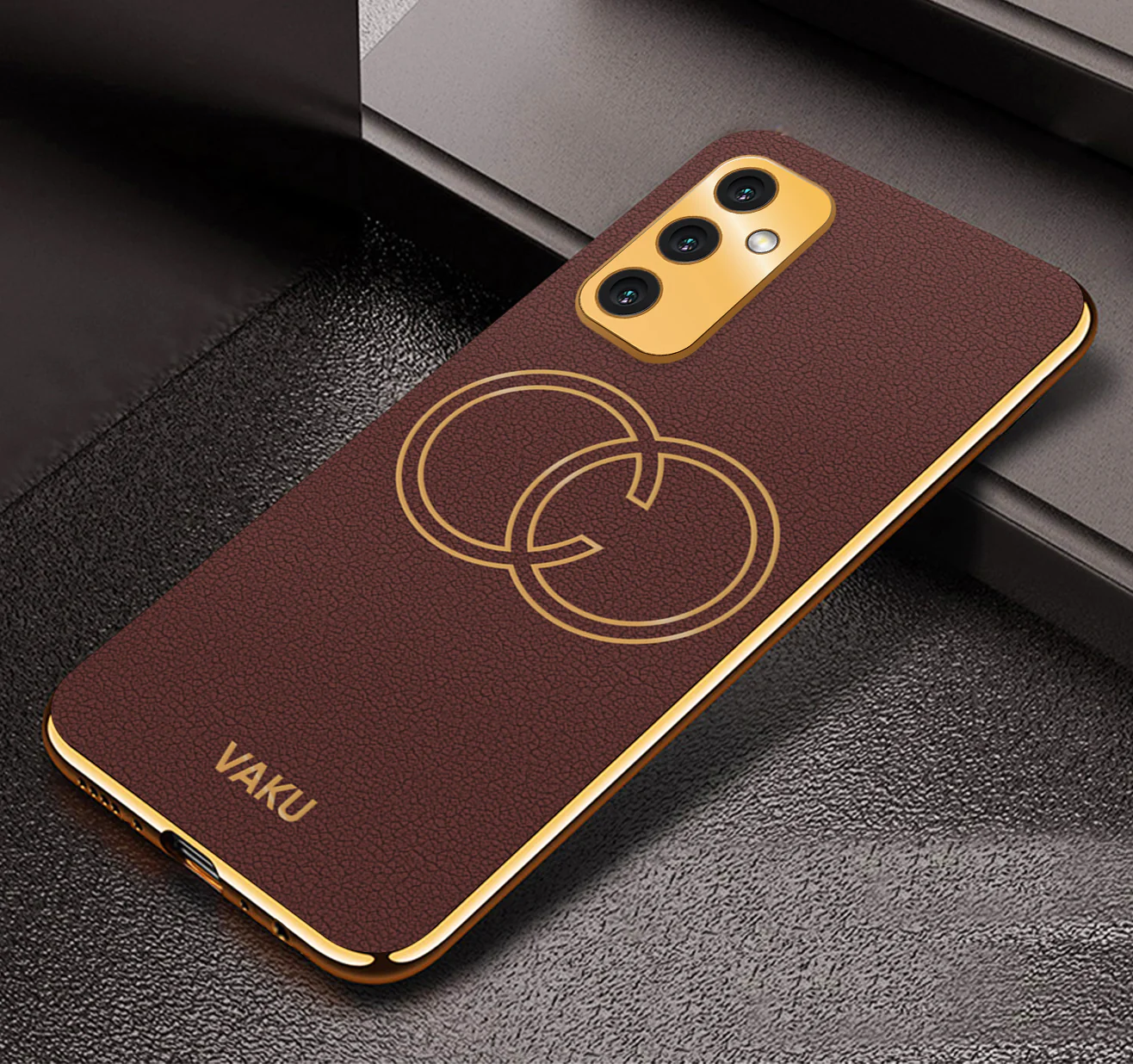 Vaku ® Samsung Galaxy F13 Skylar Leather Pattern Gold Electroplated Soft TPU Back Cover - Image 5