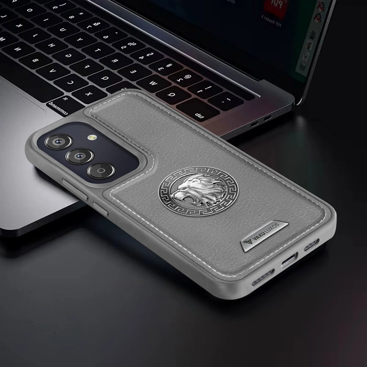 Vaku ® Samsung Galaxy F15 5G Regal Shield Metal Lion Engraved Leather Back Cover - Image 14