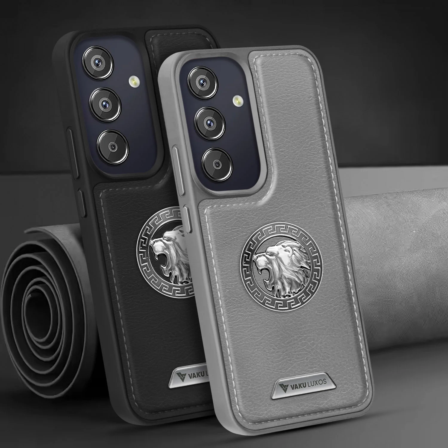 Vaku ® Samsung Galaxy F15 5G Regal Shield Metal Lion Engraved Leather Back Cover - Image 15