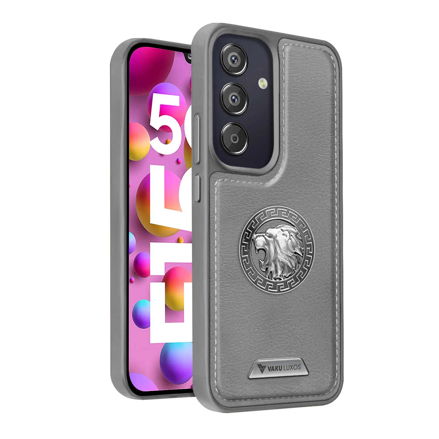 Vaku ® Samsung Galaxy F15 5G Regal Shield Metal Lion Engraved Leather Back Cover - Image 3