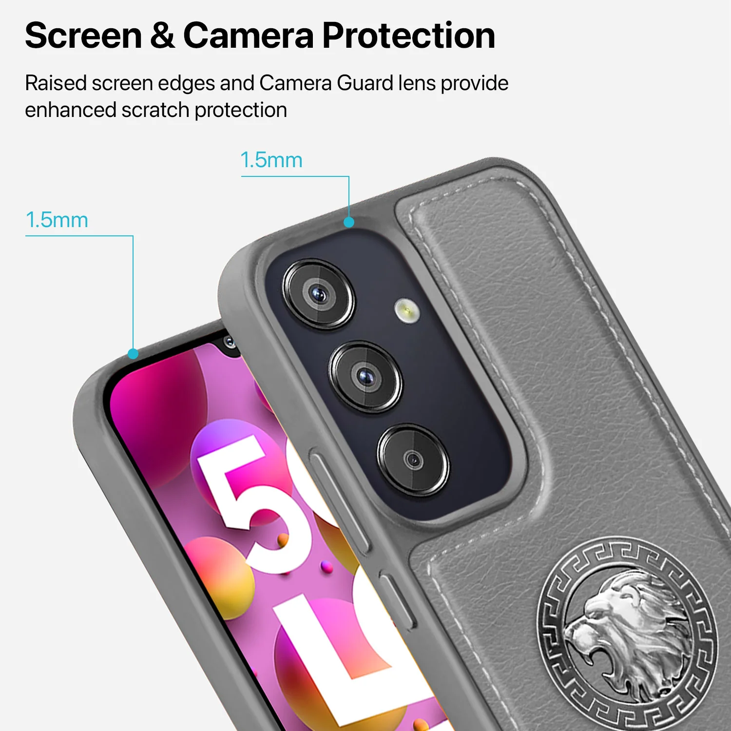 Vaku ® Samsung Galaxy F15 5G Regal Shield Metal Lion Engraved Leather Back Cover - Image 4