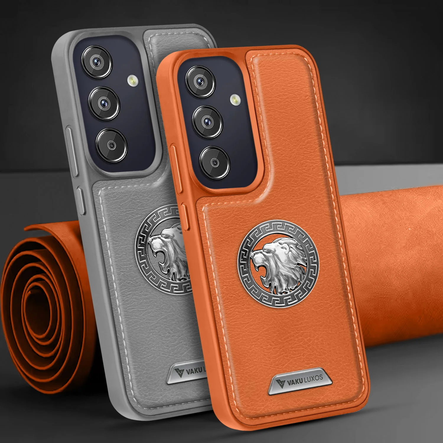 Vaku ® Samsung Galaxy F15 5G Regal Shield Metal Lion Engraved Leather Back Cover - Image 7