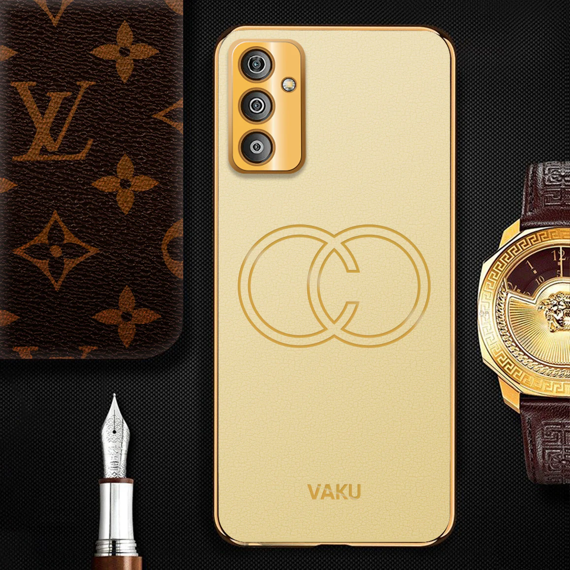 Vaku® Samsung Galaxy F23 5G Skylar Leather Pattern Gold Electroplated Soft TPU Back Cover - Image 11
