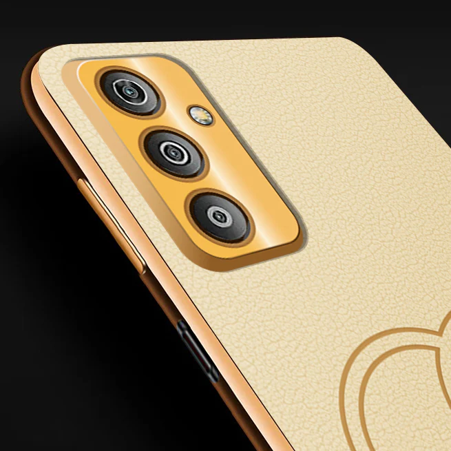 Vaku® Samsung Galaxy F23 5G Skylar Leather Pattern Gold Electroplated Soft TPU Back Cover - Image 2