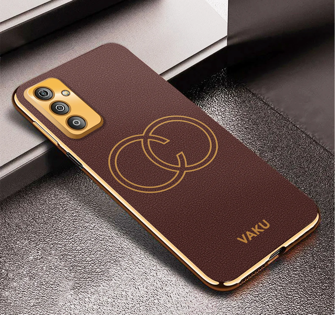 Vaku® Samsung Galaxy F23 5G Skylar Leather Pattern Gold Electroplated Soft TPU Back Cover - Image 4