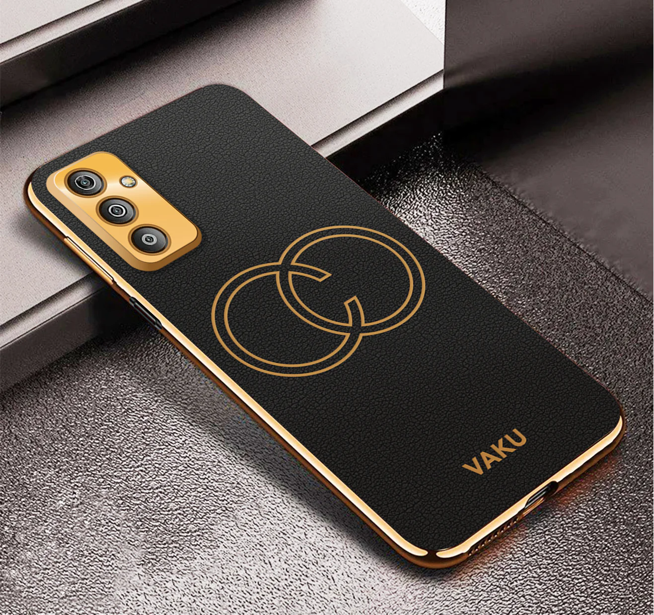 Vaku® Samsung Galaxy F23 5G Skylar Leather Pattern Gold Electroplated Soft TPU Back Cover - Image 8
